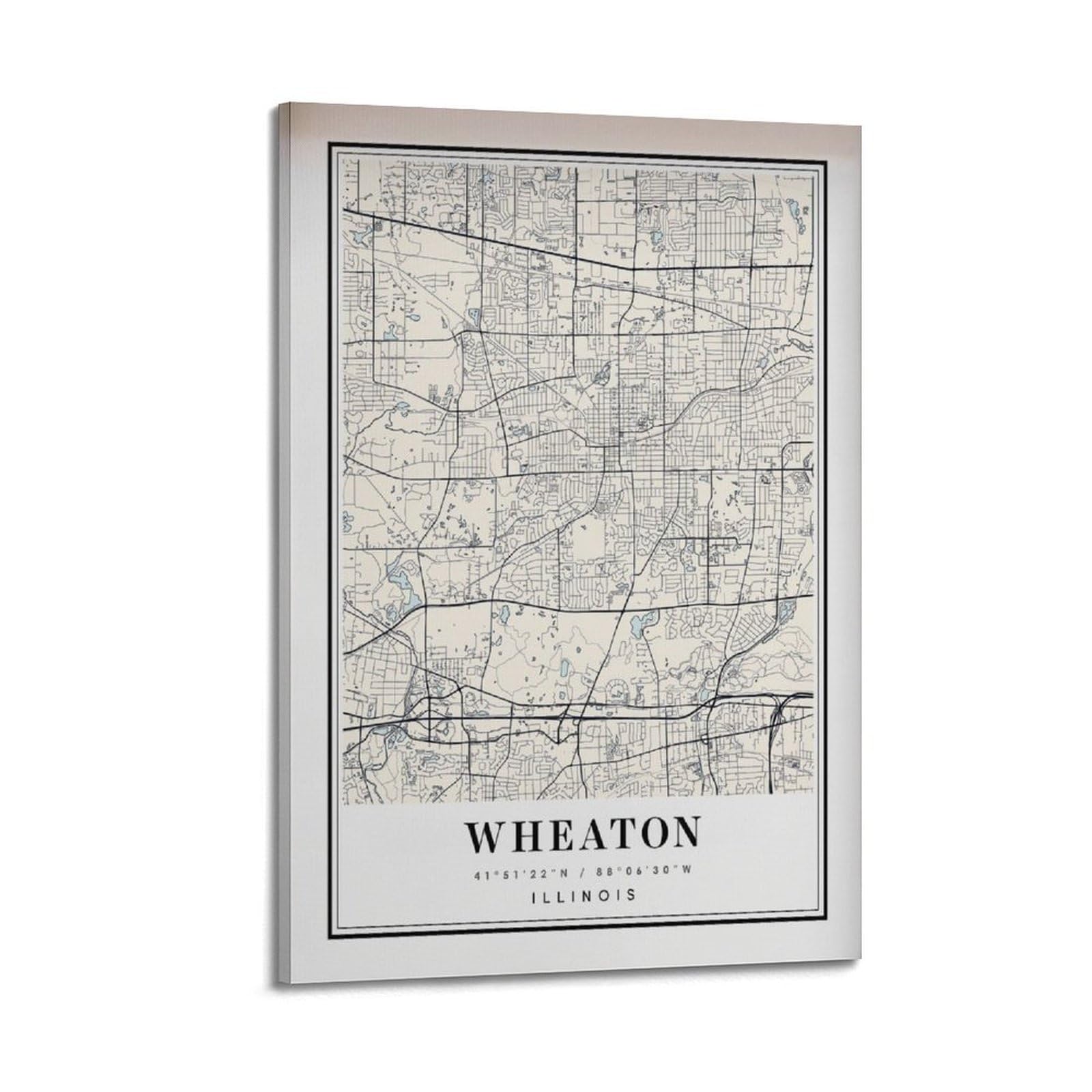 xiaoxiaoshen Wheaton IL Map Canvas Poster Wall Art Prints Room Aesthetic Murals Bedroom And Living Decorations 20x30inch(50x75cm)