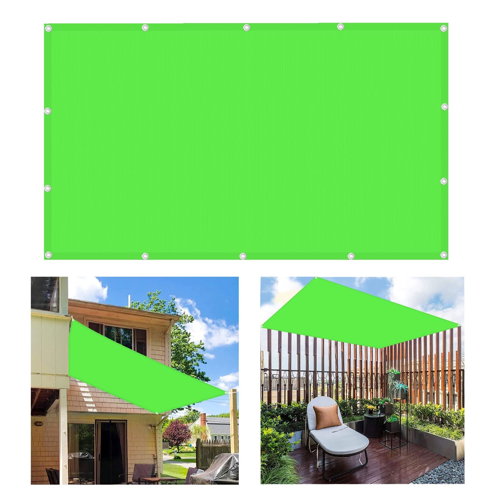 Toile ombrage 6.5x7m verte imperméable, kit fixation inclus pour protection jardin et balcon