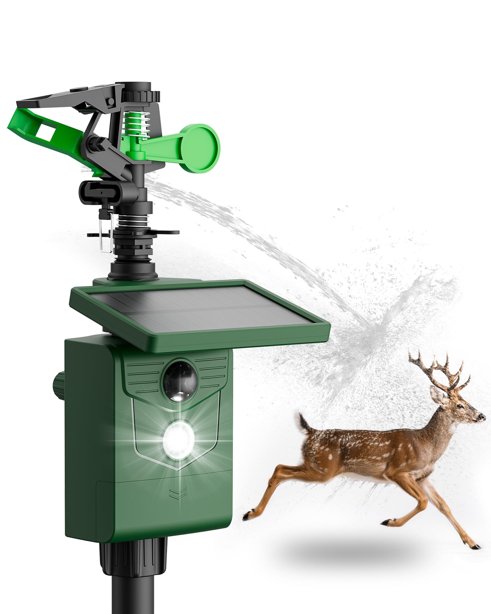 Motion-Activated Sprinkler, Solar Animal Repellent Outdoor - 1 Pack Deer Cat Deterrent with Motion Sensor &amp; Flashing Lights, Protects Yard &amp; Garden from Deer, Cats, Raccoons
