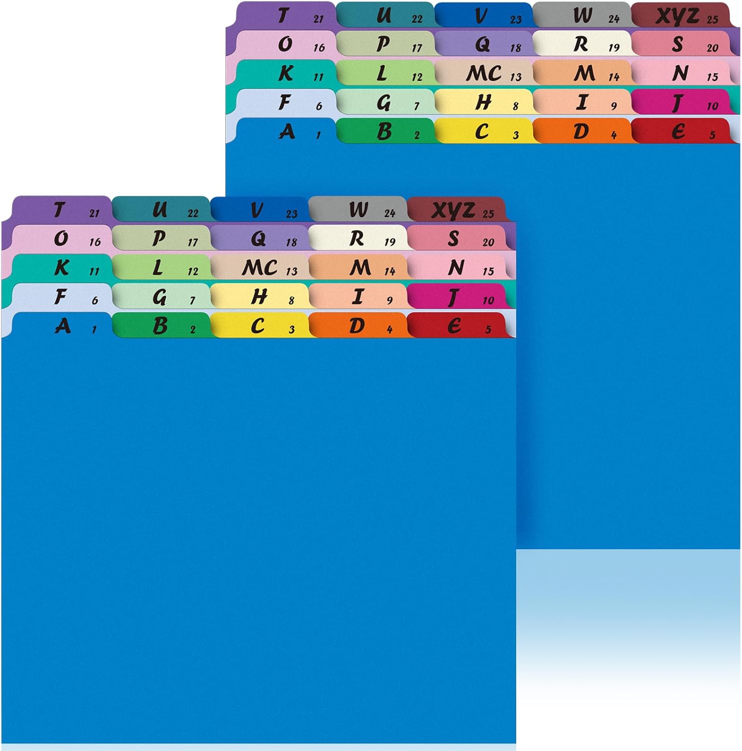 2 Set 50 Pcs Alphabetical File Organizer 25 Colors A-Z Top Tab Alphabet File Cabinet Dividers Letter-Size 1/5 Cut Tab File Folder Guide 500 GSM Heavyweight Manila Cardboard for Office Home School Desk