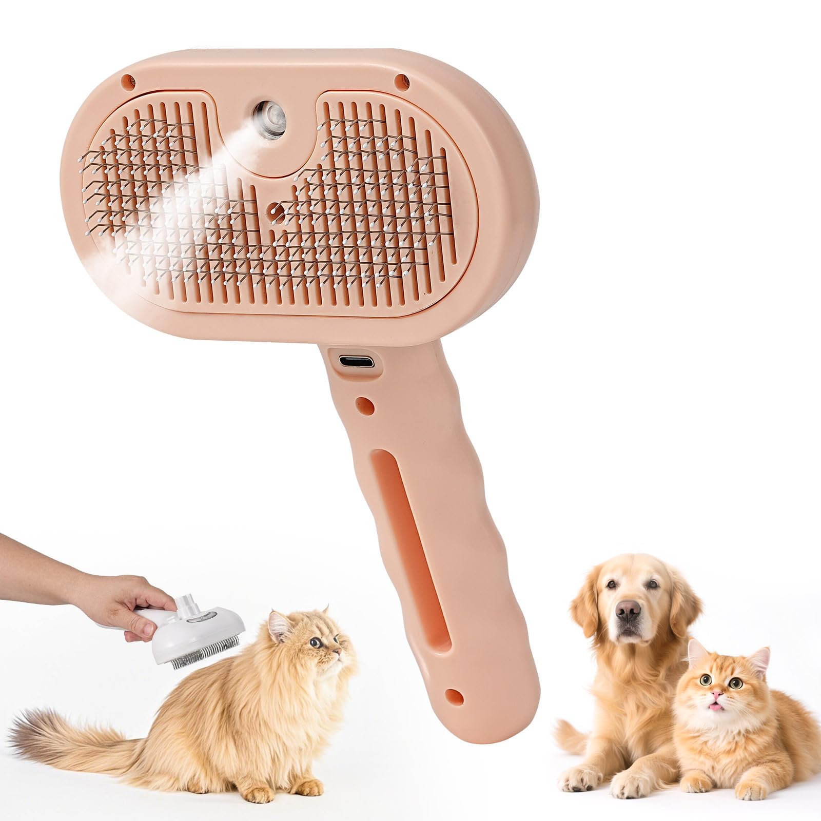 Pet Steam Brush - Three in One Dog Steam Grooming Brush, Hair Removal Deshedding, Magic Wand for Pet Hair, Hairdressing Spray Massage Cat Grooming Comb, Pink