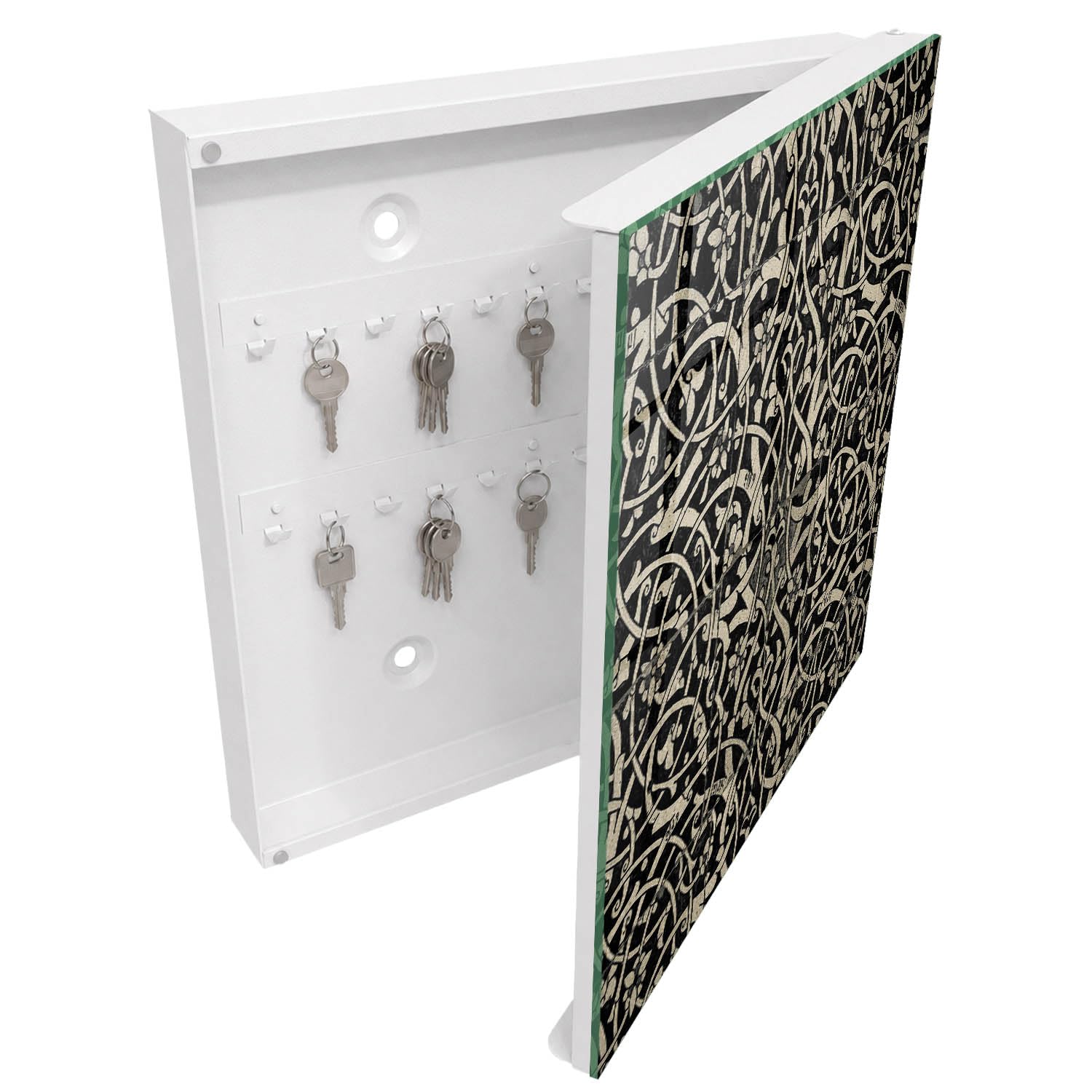 Armadietto Portachiavi 30x30 cm | Bianco | A Destra | Montaggio a Parete | Eleganza decorativa | in Metallo | Frontale Decorativo in Vetro Temperato | Tasselli e Viti Inclusi | per Uffici