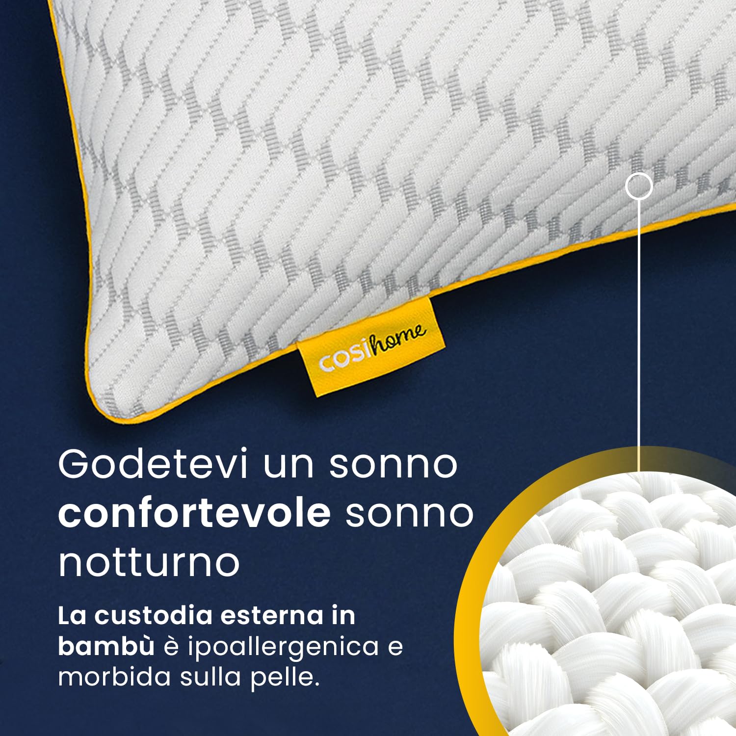 Cosi Home Cuscino in Memory Foam Lussuoso con Fodera in Bambù, Imbottitura in Gel Rinfrescante, 71 x 45 cm e Altezza Regolabile - Traspirante e Lavabile in Lavatrice