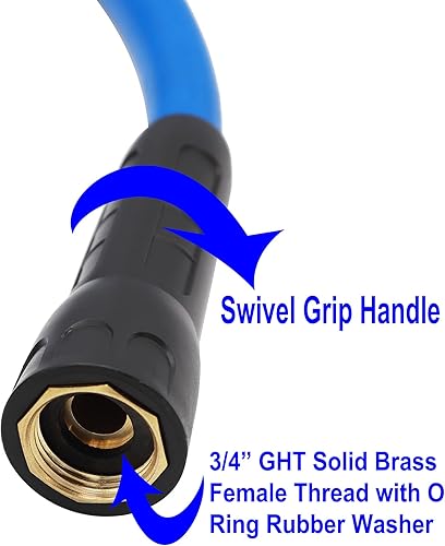 Miniatura 3 de YOTOO Manguera de agua híbrida de jardín resistente de 58 pulgadas por 25 pies, 150 PSI resistente a las torceduras, flexible con boquilla de