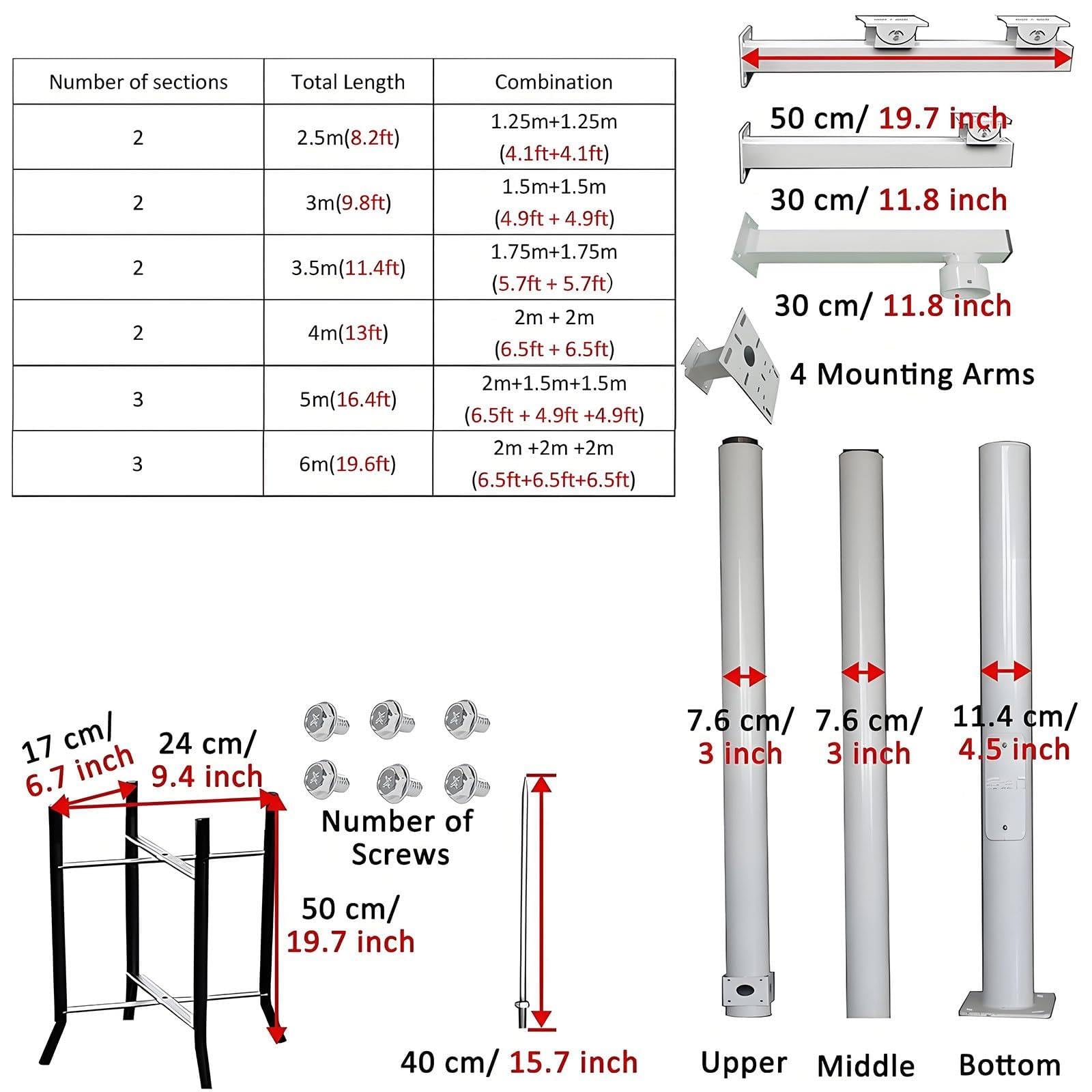 Soporte para cámara de Exterior para Montaje en Suelo, Poste Multiusos para cámara de Seguridad, Poste de luz Empalmado con Accesorios de instalación para Granjas/aeropuertos/Puertos. 4m/13ft