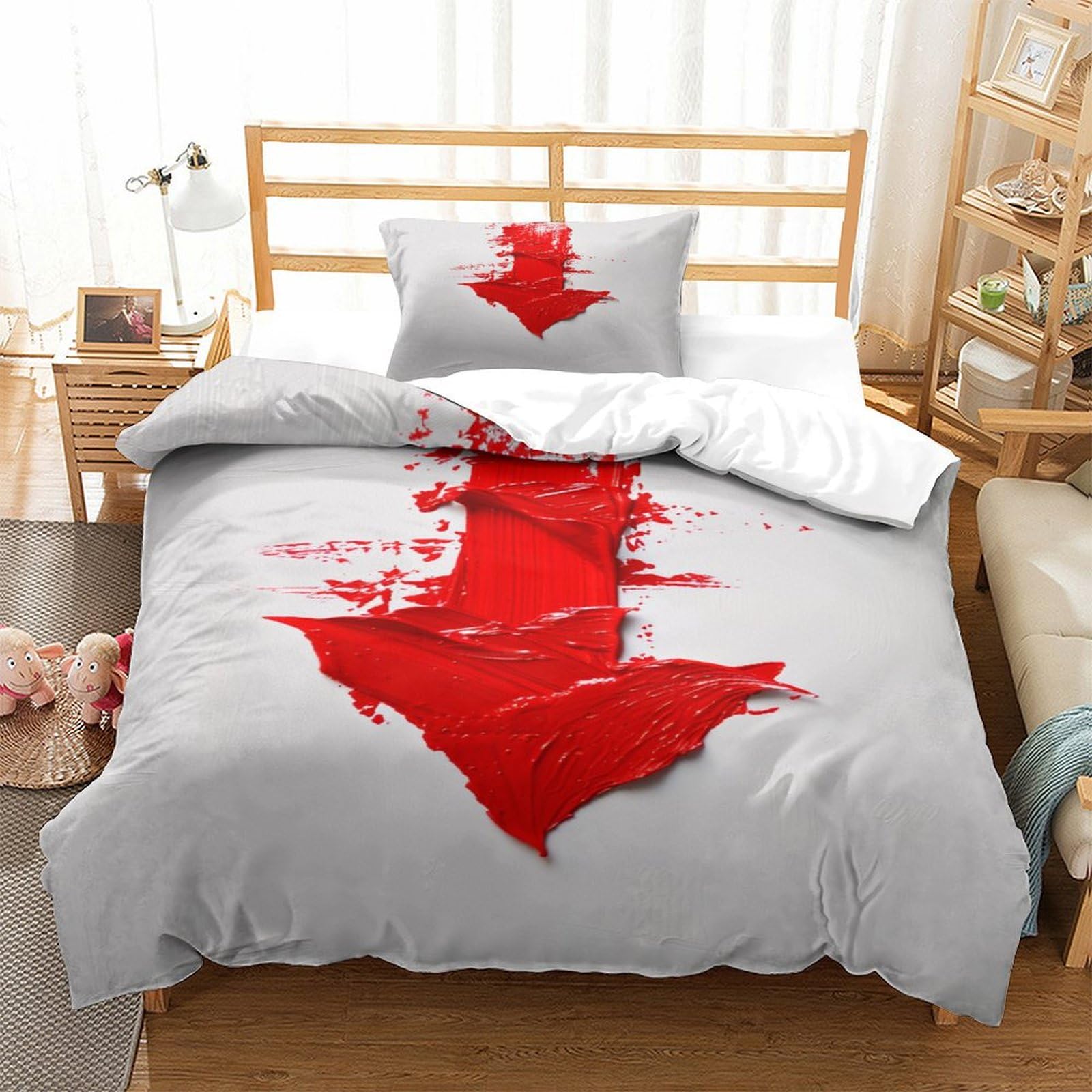 P1S9U7W5Y 3D Printed Artistic Red Pattern Duvet Cover Set 3pcs Microfiber Contemporary Bedding Set Single（135x200cm）