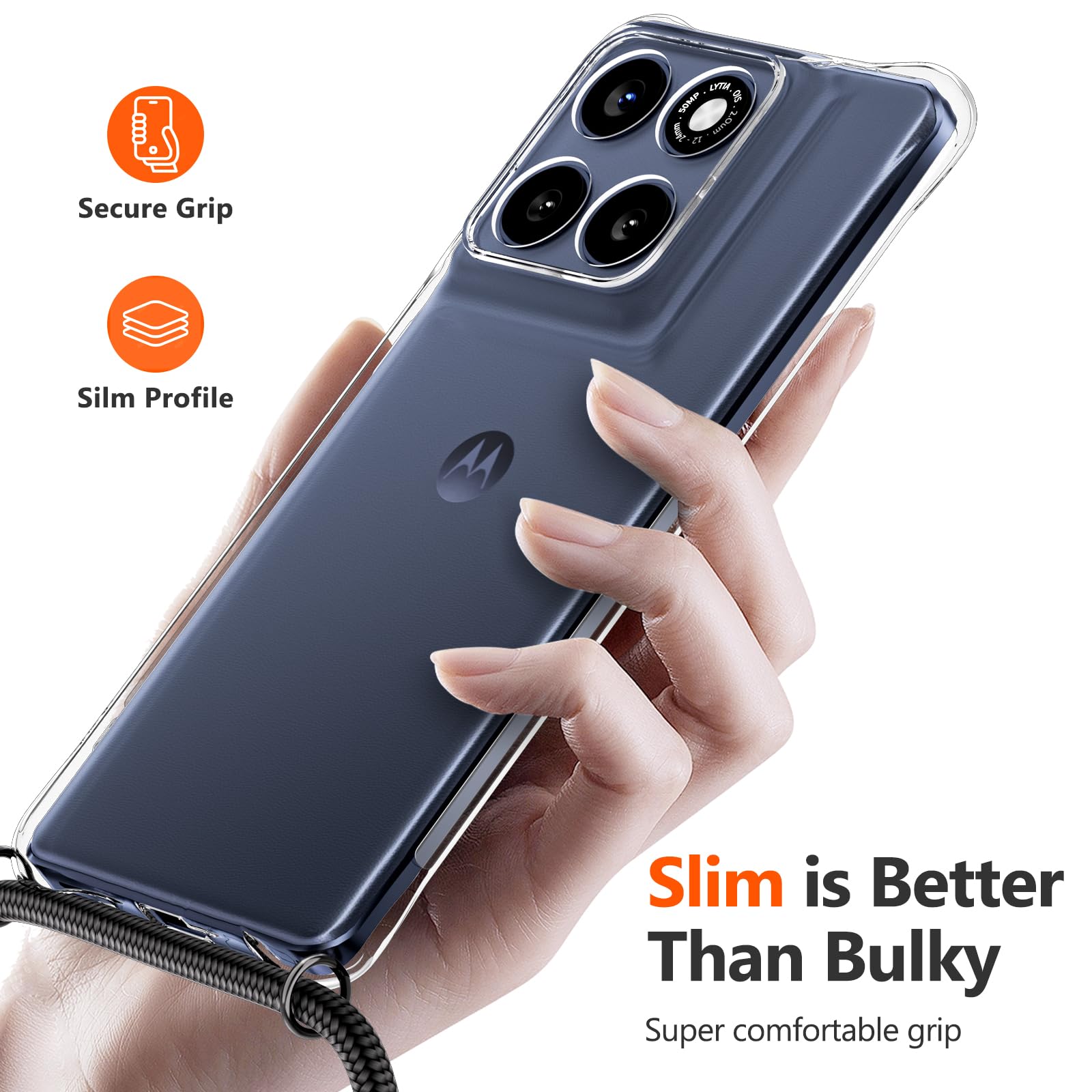 Cover Con Cordino E Vetro Temperato Per Motorola Edge 60 Fusion - Custodia In Silicone Trasparente Morbido, Antiurto, Con Pennino E Tracolla Regolabile, Nero - 5