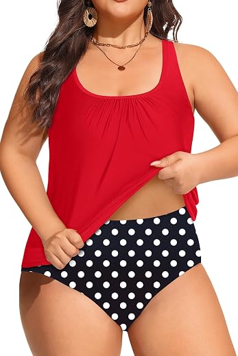 Yonique Plus Size Two Piece Swimsuit for Women Blouson Tankini Tummy Control Bathing Suit