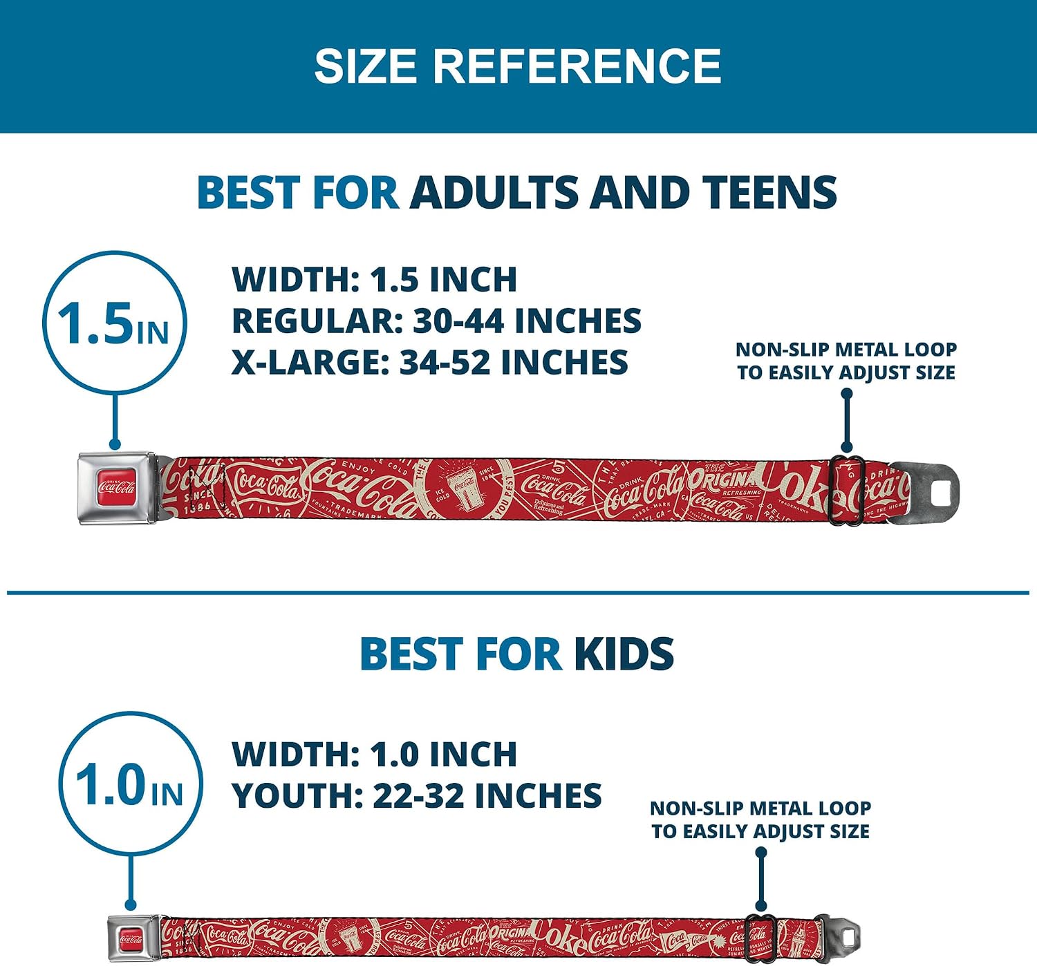 The Coca-Cola Company Belt, Seatbelt Buckle Belt, Vintage Coca Cola Coke Icons and Ad Logos Red White, Adjustable