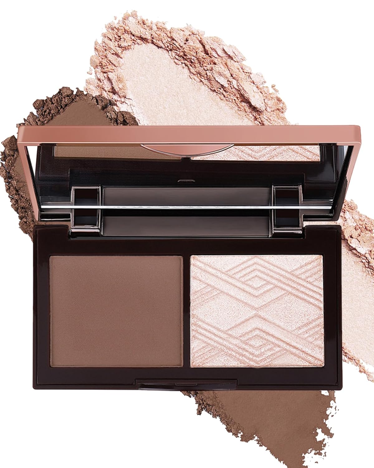 Face Contour Glitter Highlighter Powder Palette-2 in 1 Cruelty-Free Matte Bronzer Powder,Shimmer Illuminator Highlighters for a Glowing Look,Blendable Makeup Palette,Women’s Day Gift for Women-01