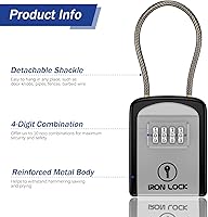 Vista 5 de Iron Lock ® - Caja de bloqueo de llaves portátil con grillete de cable extraíble para interiores y exteriores, impermeable, combinación de 4 dígitos