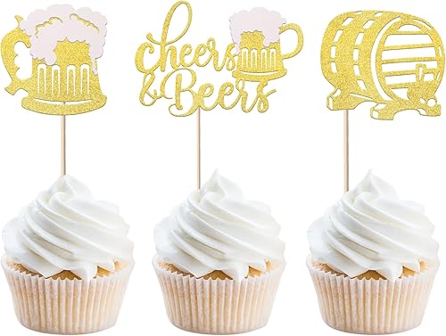 Paquete de 24 adornos para cupcakes de champán con purpurina para cerveza, cervezas, cupcakes, barriles de vino, decoración de tartas, celebración,
