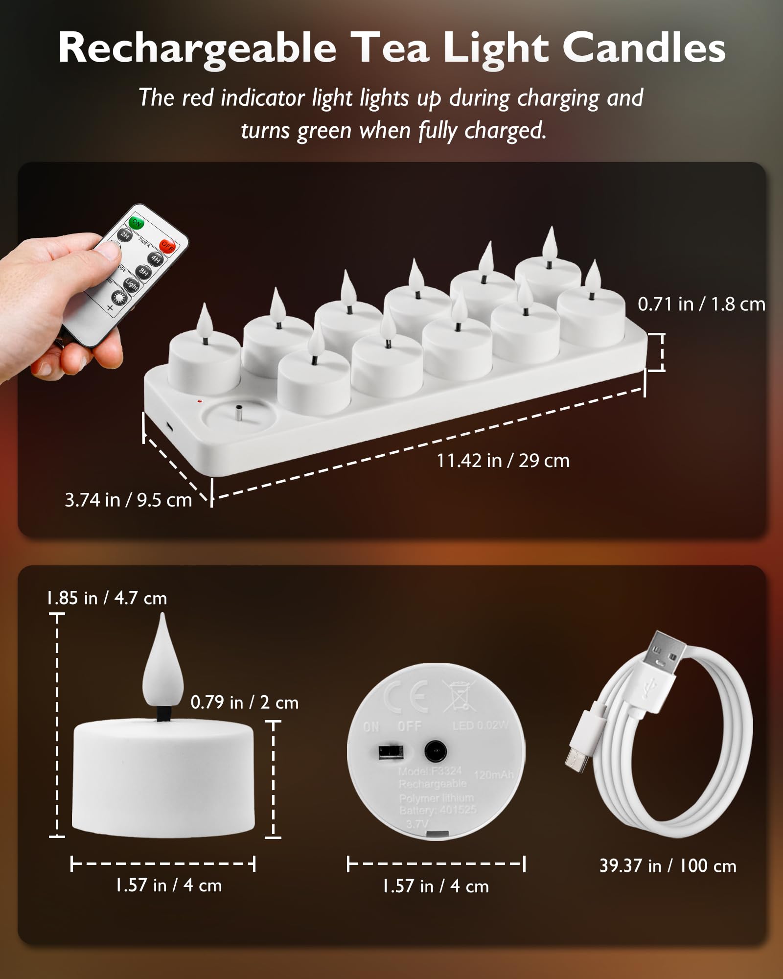 Homemory LED 12er Teelichter Wiederaufladbar mit Fernbedienung Ladestation Flackernd Timer Deko