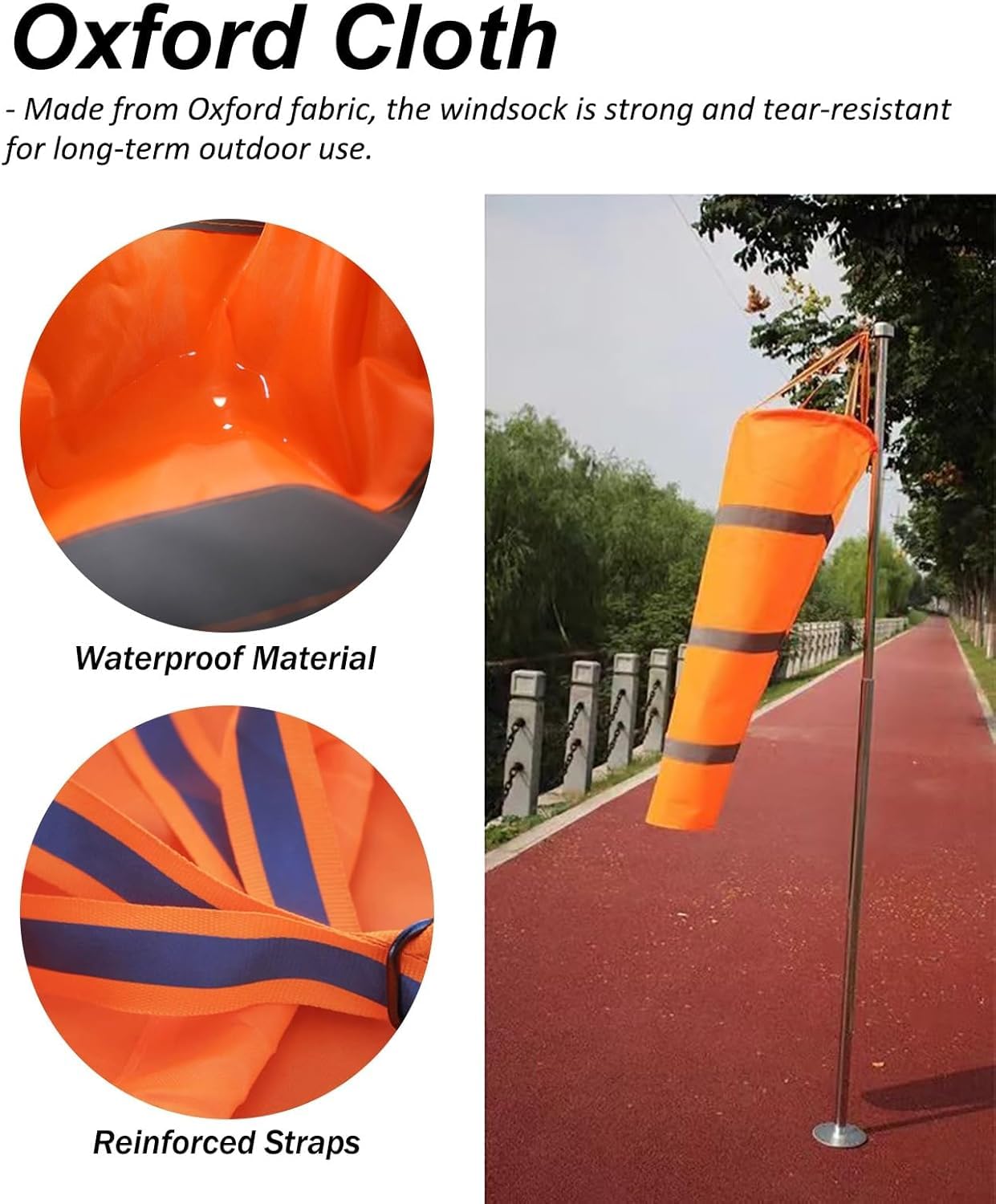 Kit di maniche a vento con asta, indicatore di direzione del vento riflettente per misurazione delle condizioni meteorologiche esterne, bandiera resistente per giardino, aeroporto e cortile, lunghezza