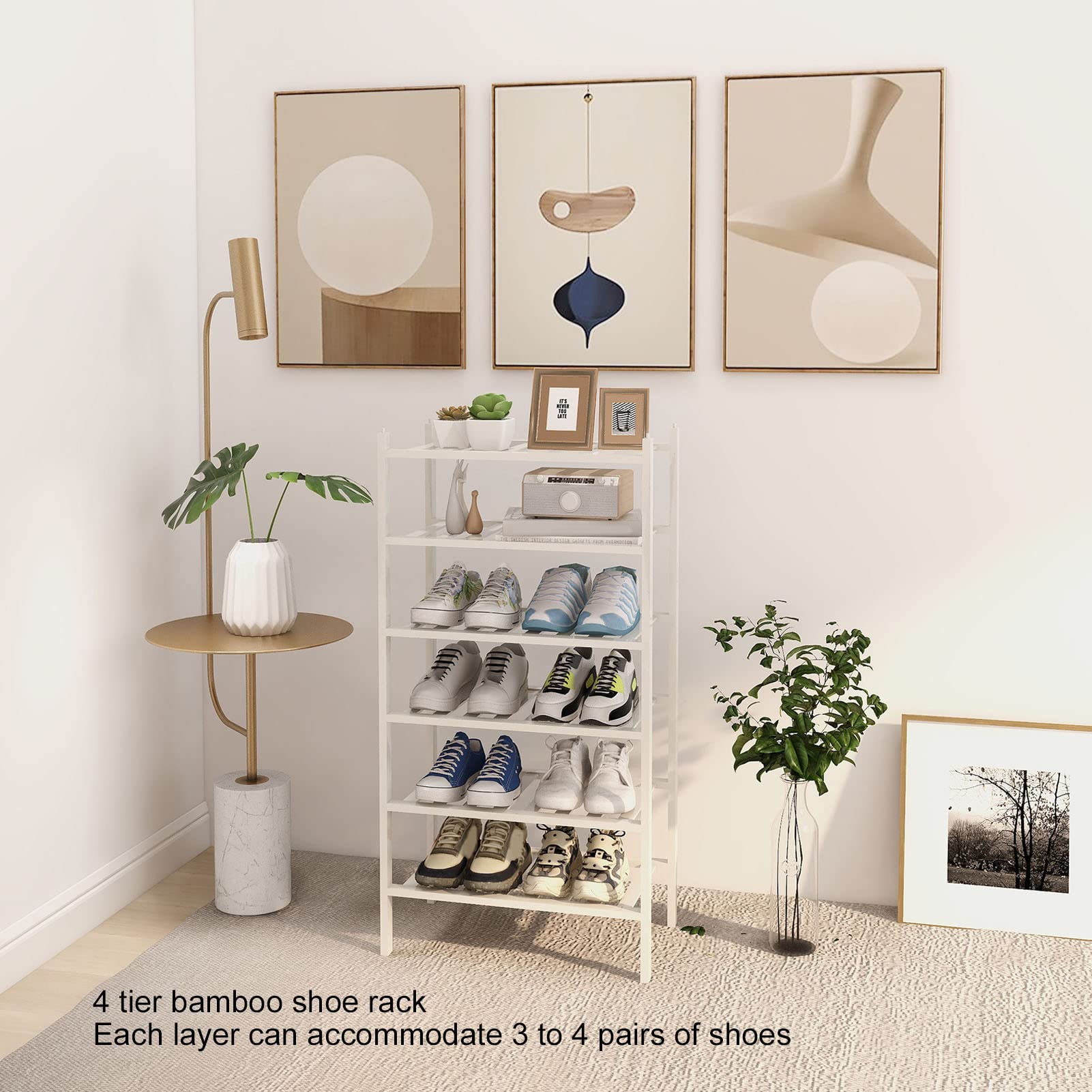 Scarpiera In Bambù 4 Ripiani – Mensola Multiuso Per Scarpe, Piante, Libri – 44x28x61 Cm – Naturale