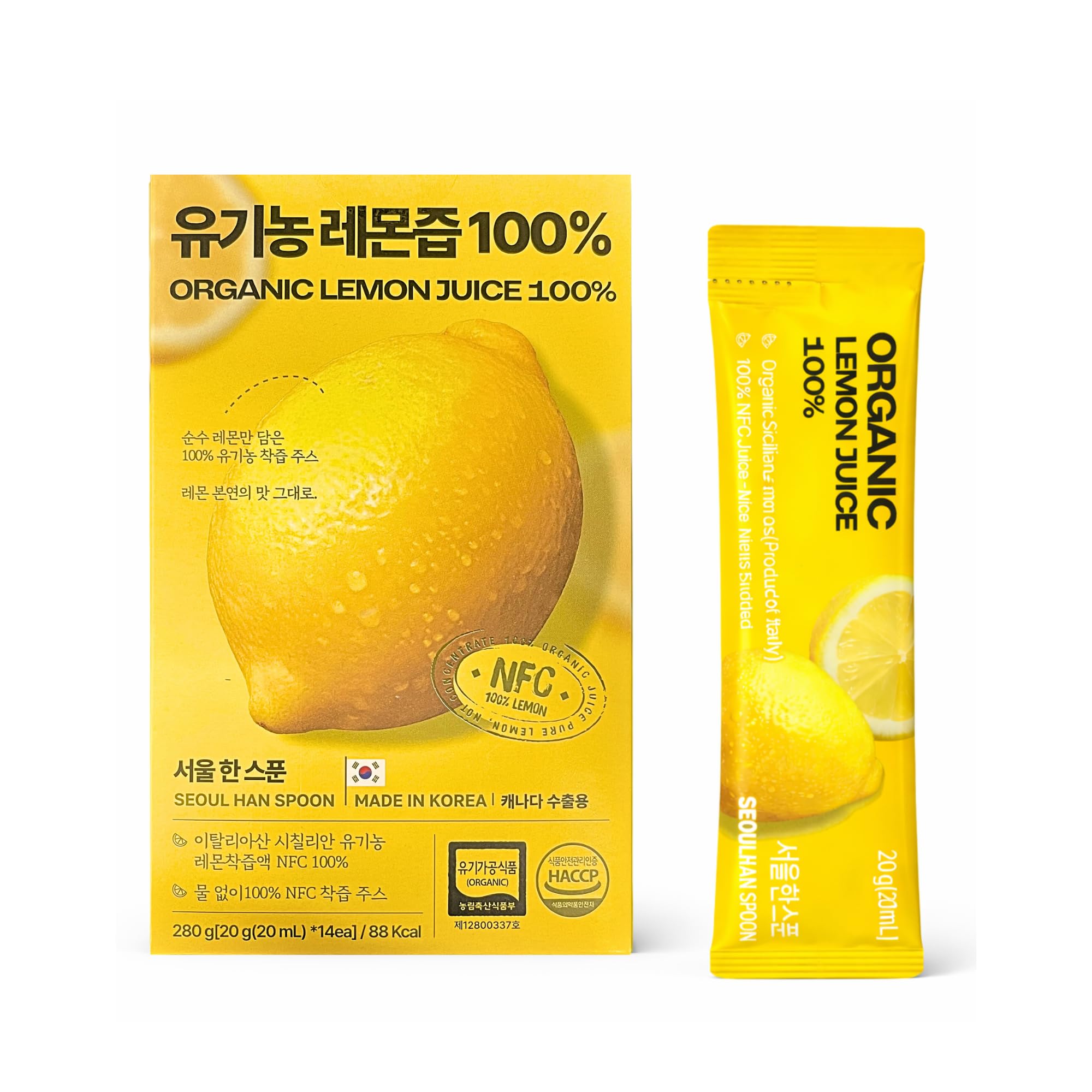 SEOUL HAN SPOON Organic Lemon Juice, 100% NFC Cold-Pressed, 14