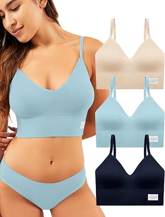 حمالات الصدر الرياضية Livona 3 Pack للنساء - حمالة صدر التمارين الرياضية الناعمة اللاسلكية ، Bralette Fitness المبطنة ، Comfort Crop Cami Tank S-XXL