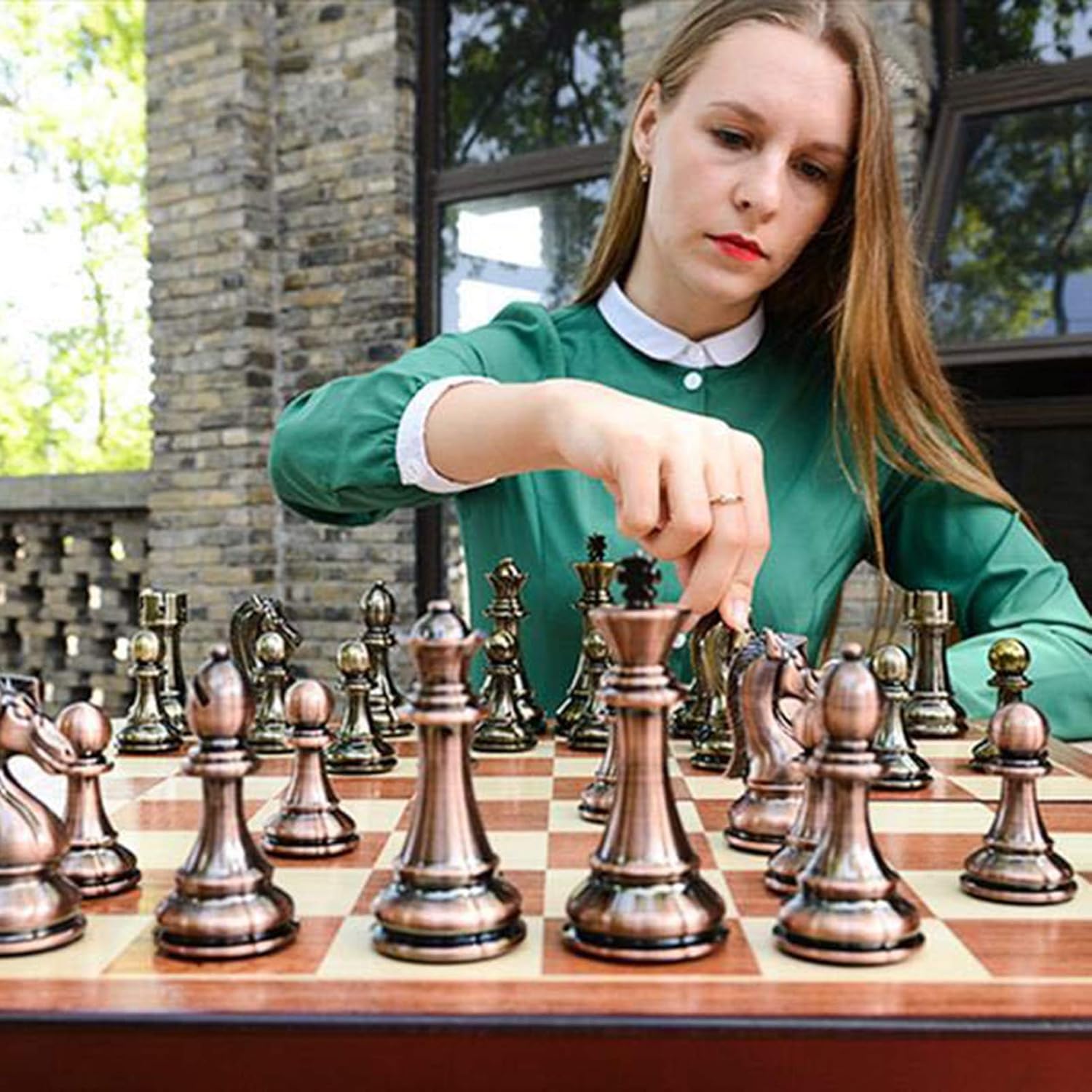 Wooden Chess, High Grade Gift Box for International Chess, Metal Antique Bronze Folding Chessboard, Special for Matches