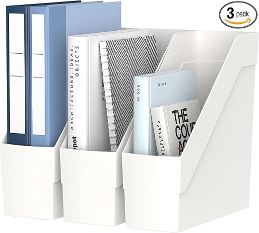3 Pack Magazine Rack, Plastic File Folder Bin Desk Organizer, White