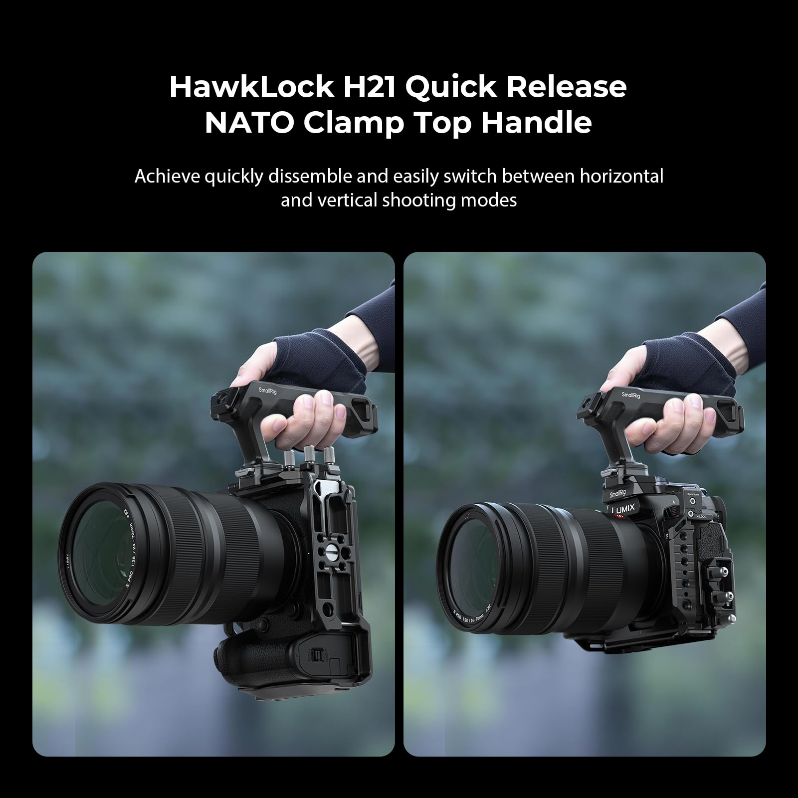 SMALLRIG Cage Kit für Panasonic G9 II / S5 II / S5 IIX mit NATO-Topgriff, Kabelklemme für HDMI & USB-C, integrierter Schnellwechselplatte für Arca, 1/4"-20 & 3/8"-16 Gewindebohrungen – 5752