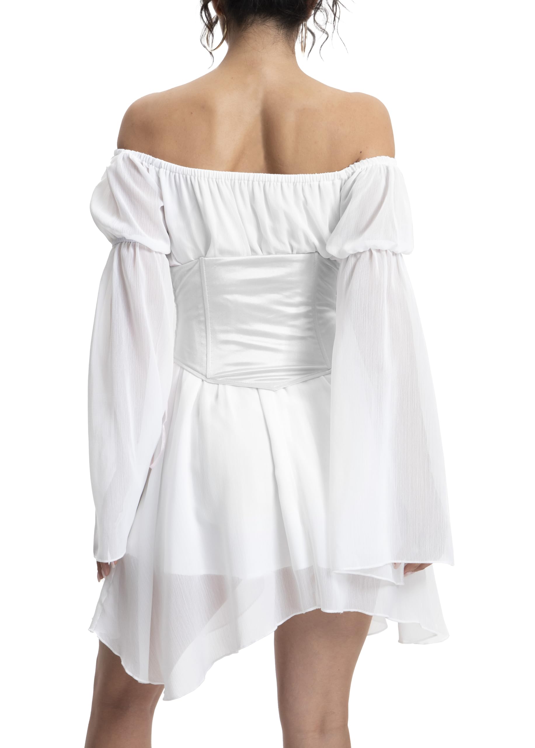 TSMNZMU Womens Two Piece Sets Corset Dress Off Shoulder Bell Sleeve Chiffon Dresses Lace-Up Mini Bustier Party Dress: 2 Piece Set White X-Large