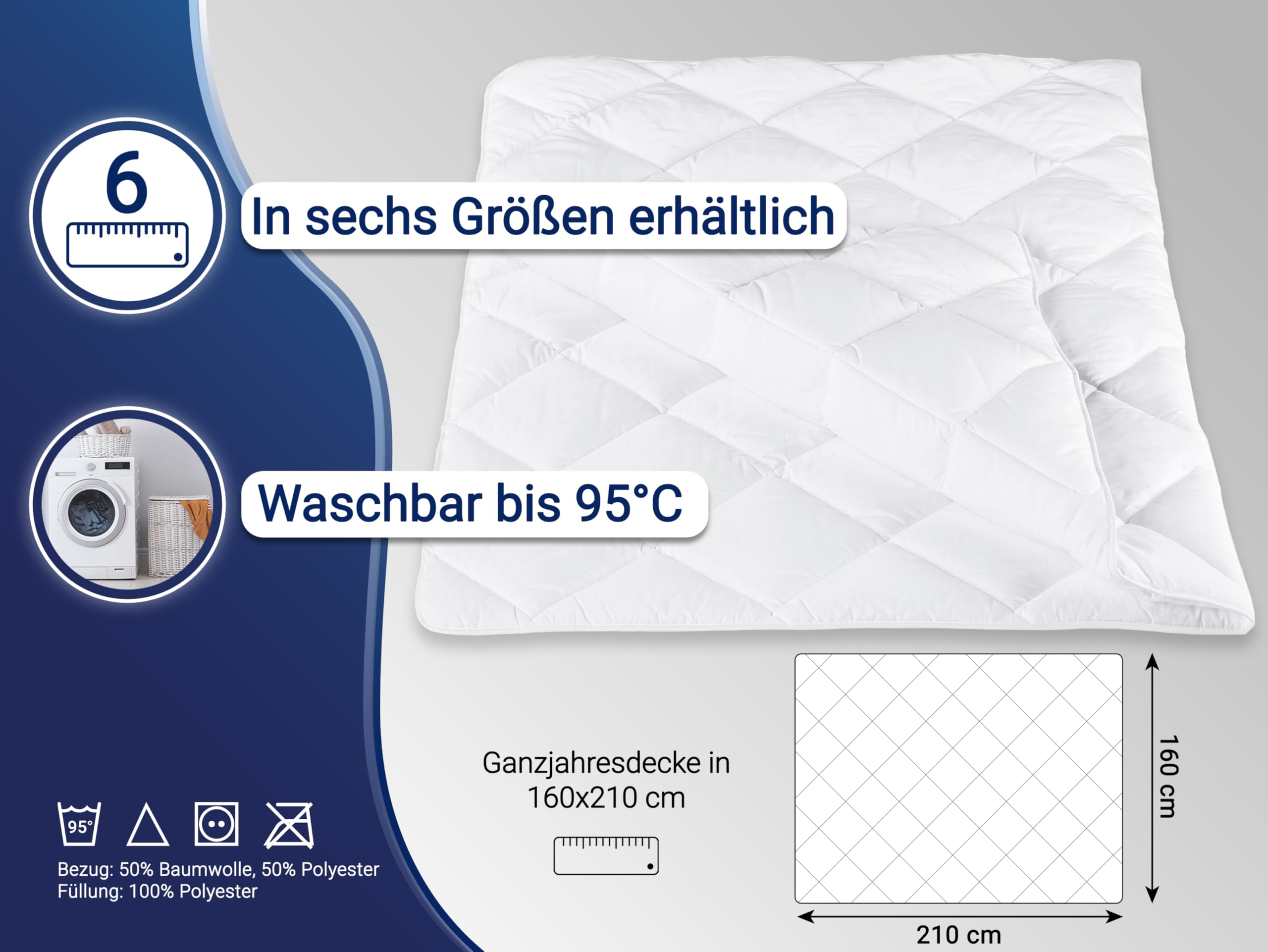 ZOLLNER 2er Set Ganzjahresdecke in 160x210 cm - hautfreundliche und atmungsaktive Tagesdecke - mit Rautensteppung - Füllung aus Polyester - waschbar bis 95°C - Hotelqualität - Oeko Tex® Zertifiziert