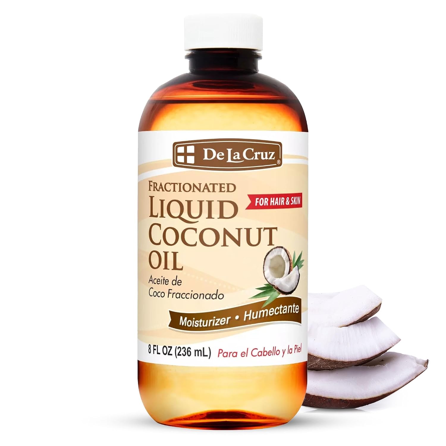 De La Cruz Fractionated Liquid Coconut Oil for Skin & Hair, 8 FL OZ