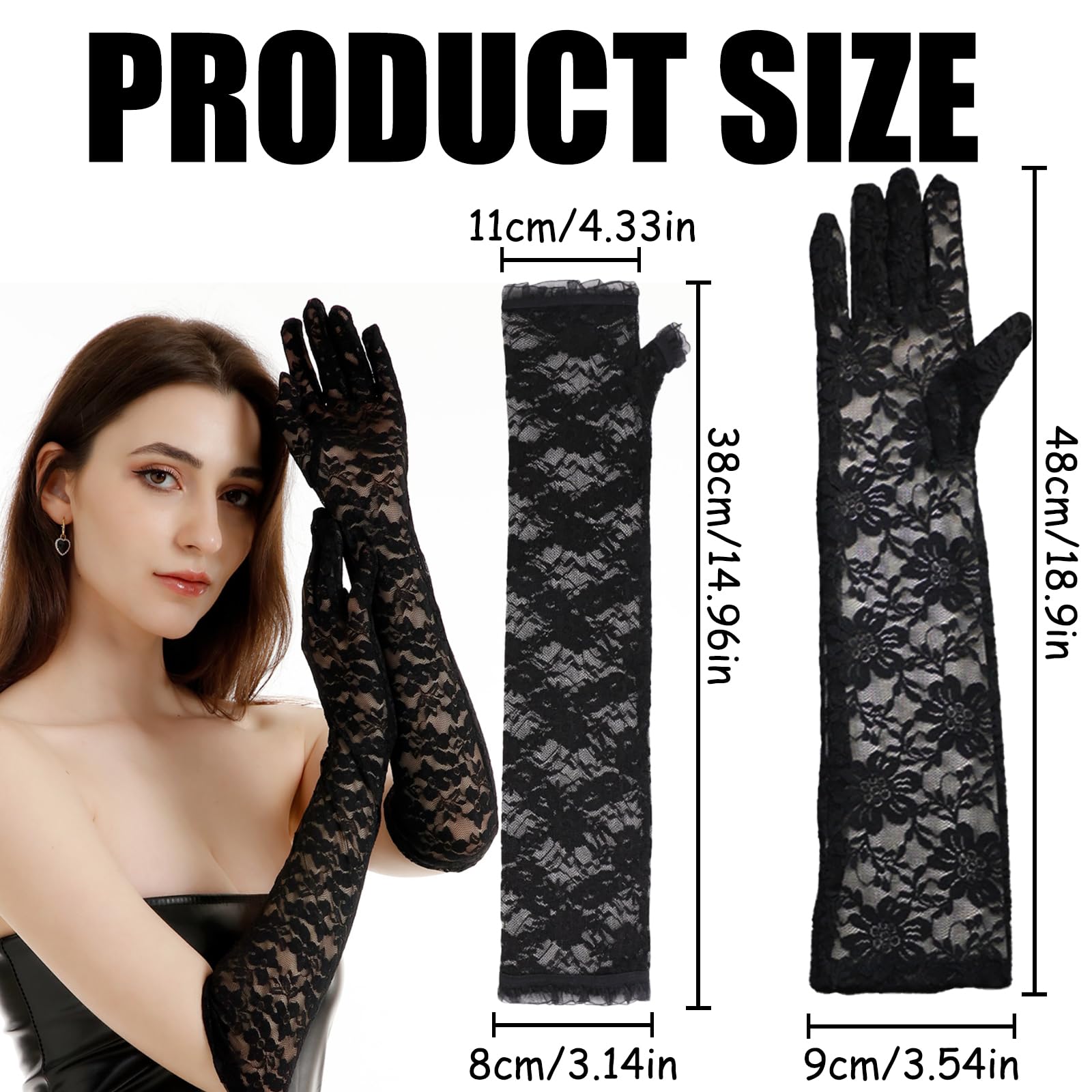 GIEEU Black Long Lace Gloves for Women,Fingerless Lace Gloves & Elbow Length Gloves Set for Parties Weddings, and Evening Events - Image 4