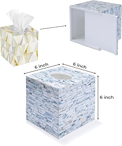 Miniatura 7 de CLAYNIX Cubierta para caja de pañuelos  Cubo de mosaico de madreperla  Servilletero cuadrado  Almacenamiento de papel higiénico  Organizador