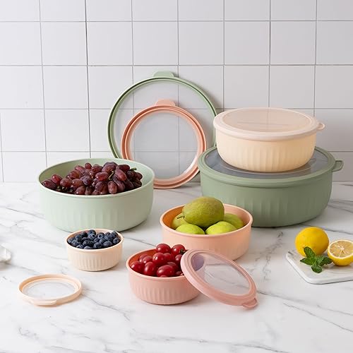 Vista 209 de COOK WITH COLOR - Juego de tazones de preparación profundos con tapas, para mezclar, de plástico, pequeños y apilables (color rosa/gris)