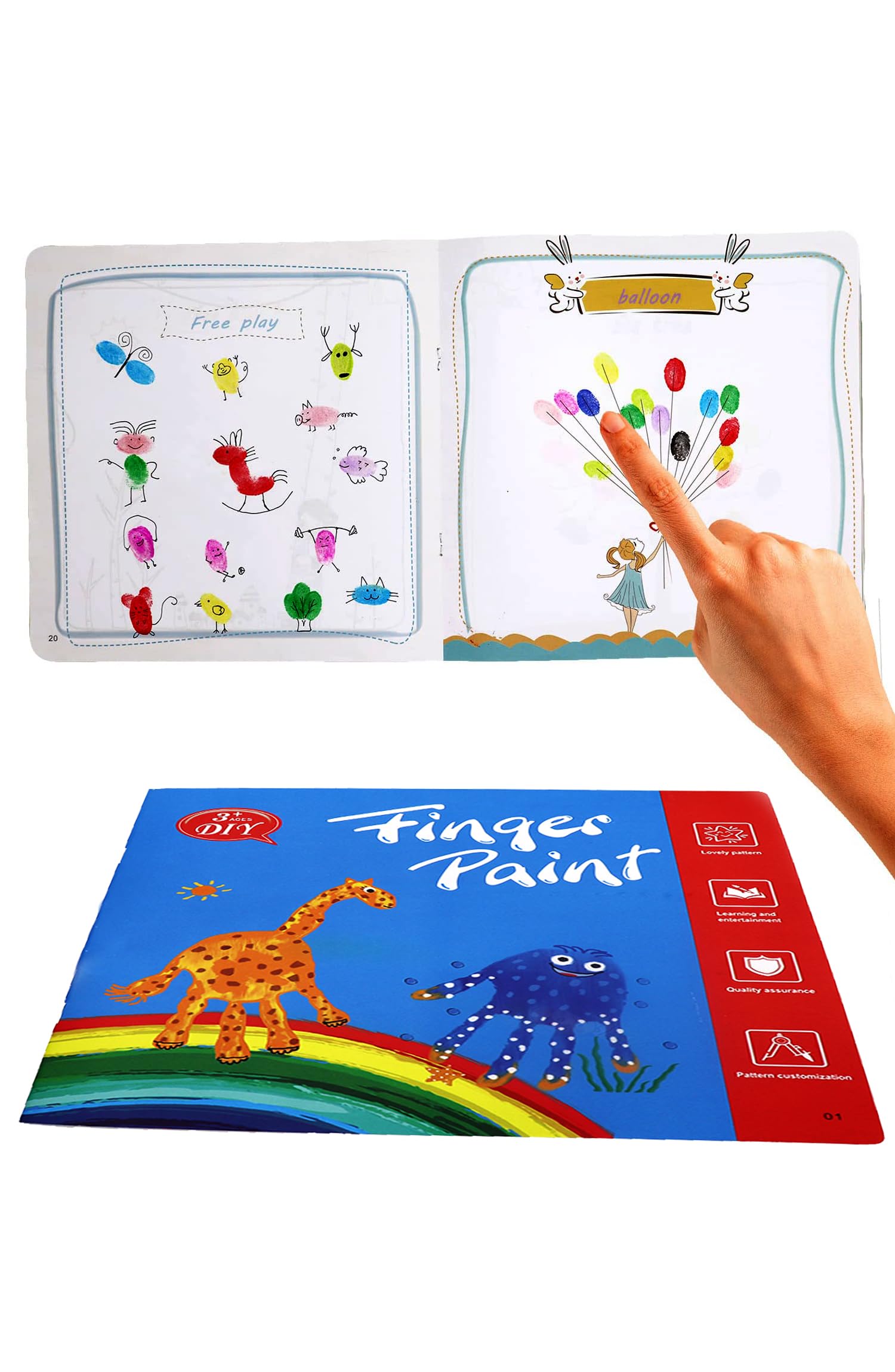 Finger Paint Pad,36 Sheets Art Paper with 26 Printed Outlines Sheets and 10 Blank Sheets,Coloring Paper for Kids Finger Paints Art Supplies (Blue)