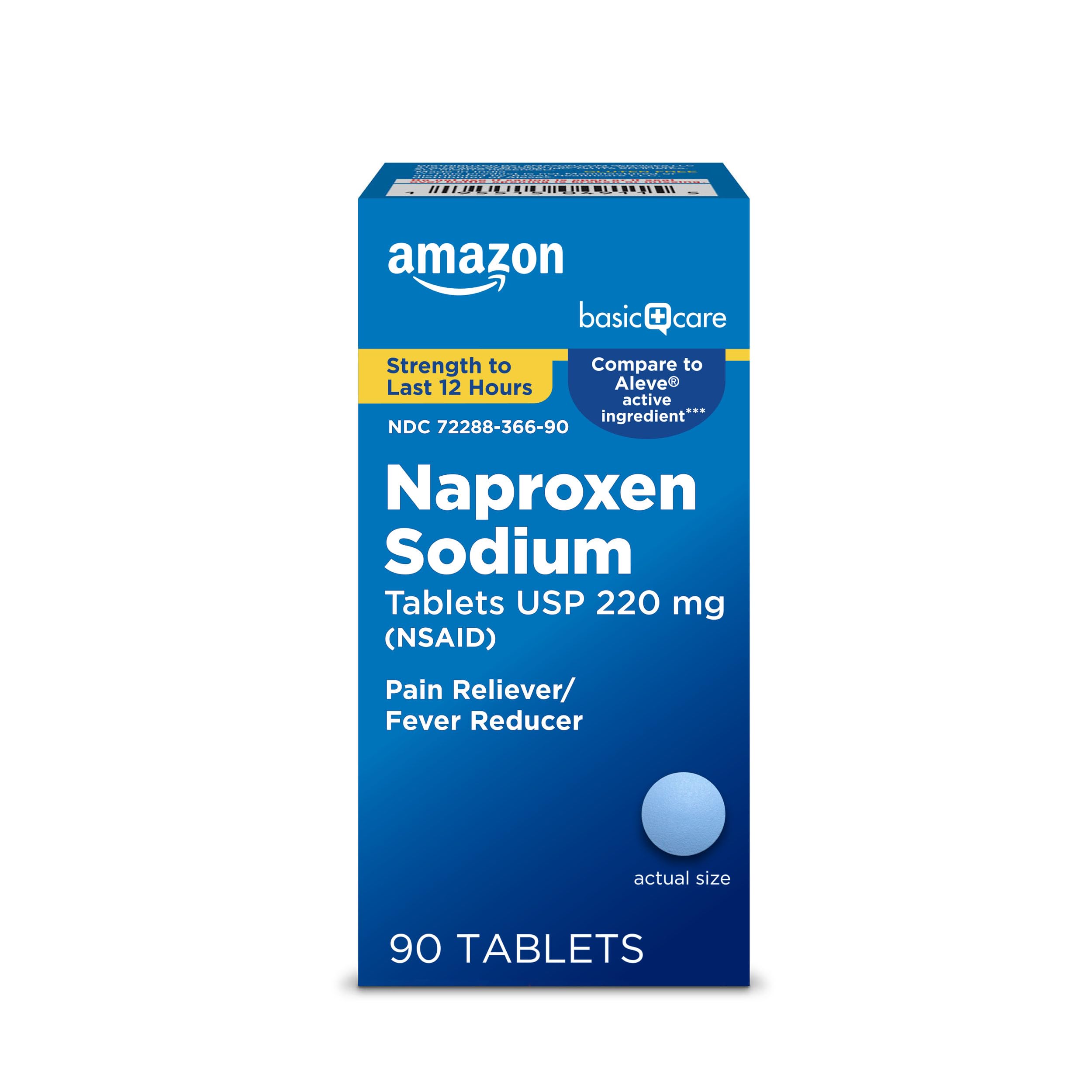 Amazon Basic Care Naproxen Sodium Caplets 220 mg, 12-Hour Fever Reducer (NSAID) and Pain Reliever for Muscle Aches, Backache, Headache, Toothache, Minor Arthritis, 90 Count (packaging may vary)