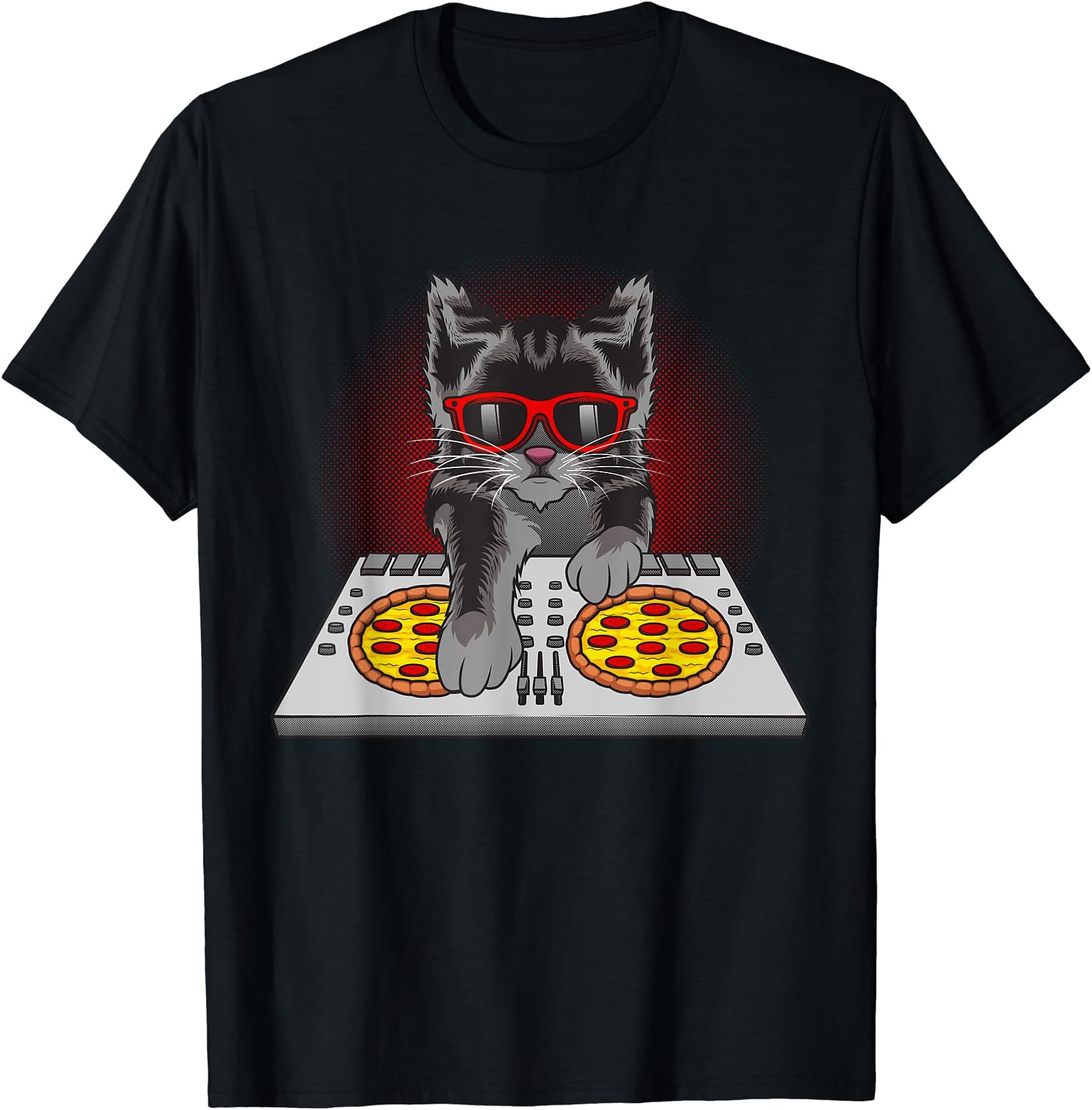 Cute Kitty Animal Foodie Humor Pun Lover DesignsCool DJ Cat Pizza Gift For Men Women Boys Funny Food Music T-Shirt