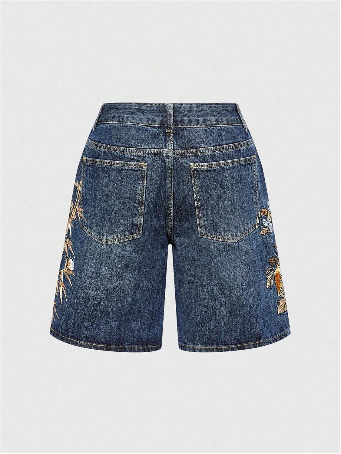 SOLY HUX Women's Vintage Graphic Denim Shorts Wide Leg Baggy Bermuda Jeans with Pocket