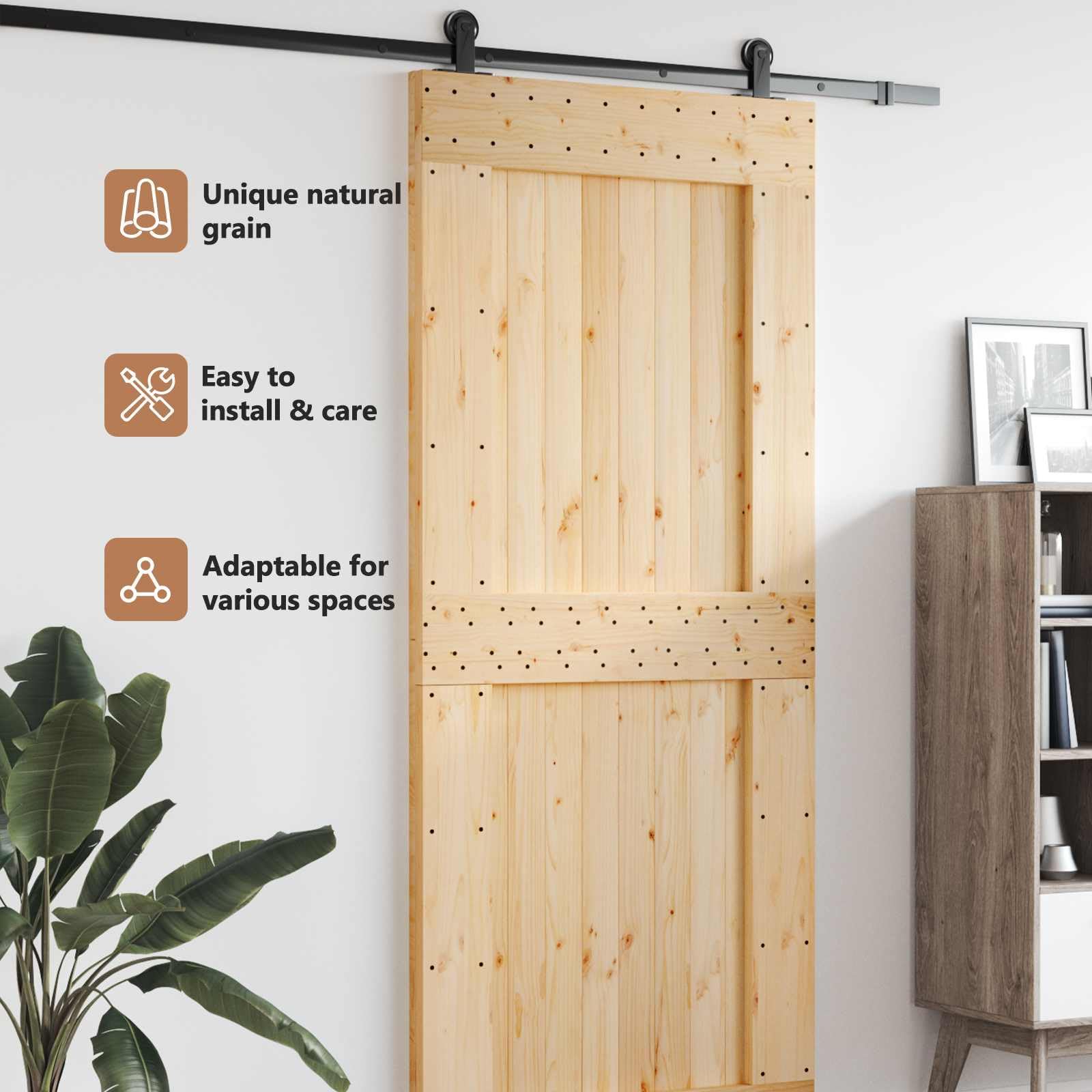 vidaXL Tür NARVIK Natur 100 x 210 cm Massivkiefer, Moderner rechteckiger Tür, aus massivem Kiefer, platzsparend, stylischer Raumteiler, funktionales Design