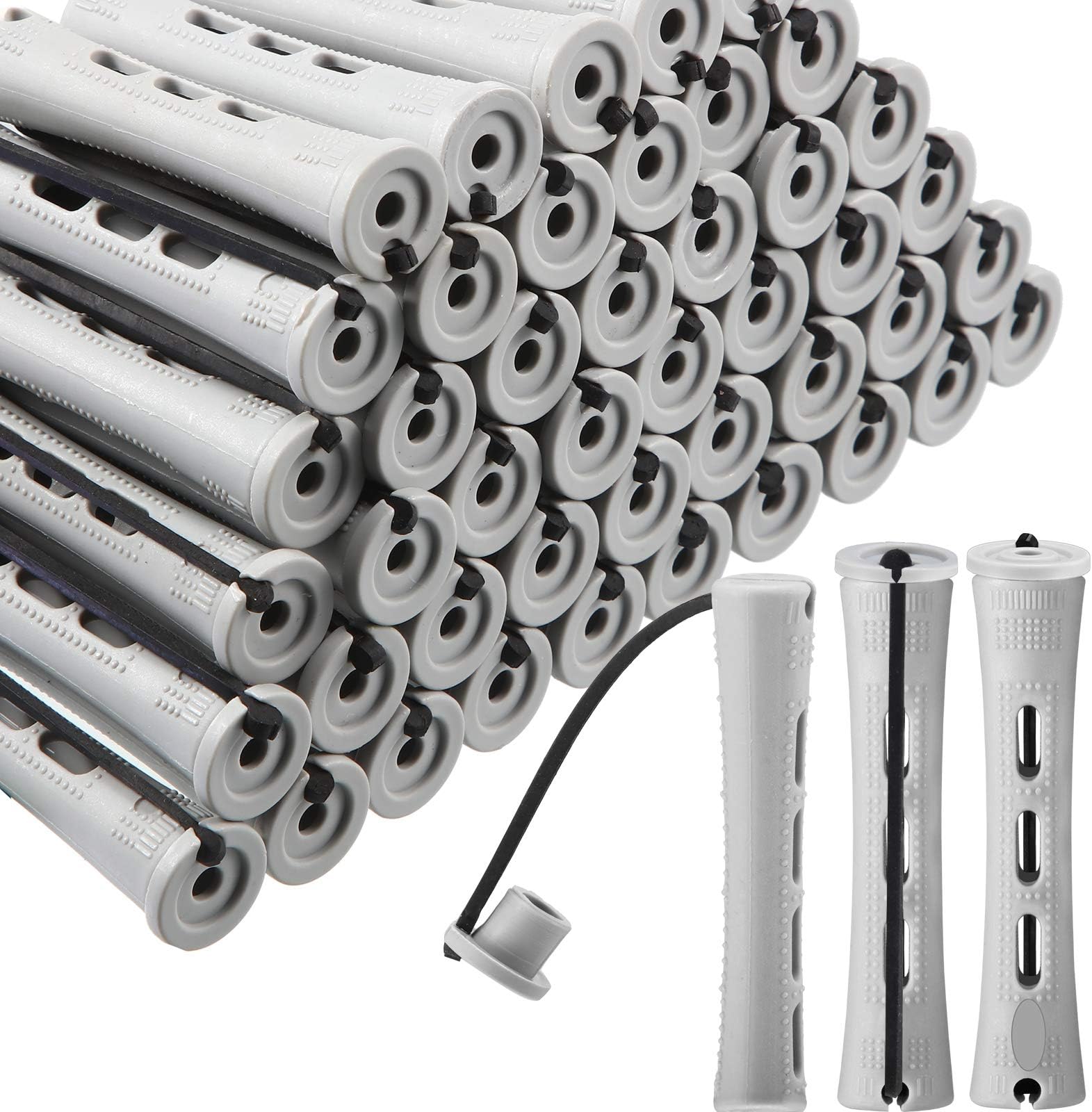 WILLBOND 60 Pcs Short Perm Rods Natural Hair Perm Rods with Elastic Rubber Band Non Slip Plastic Perming Cold Wave Kit for Women Hairdressing Styling Tool(0.59 Inch,Gray)