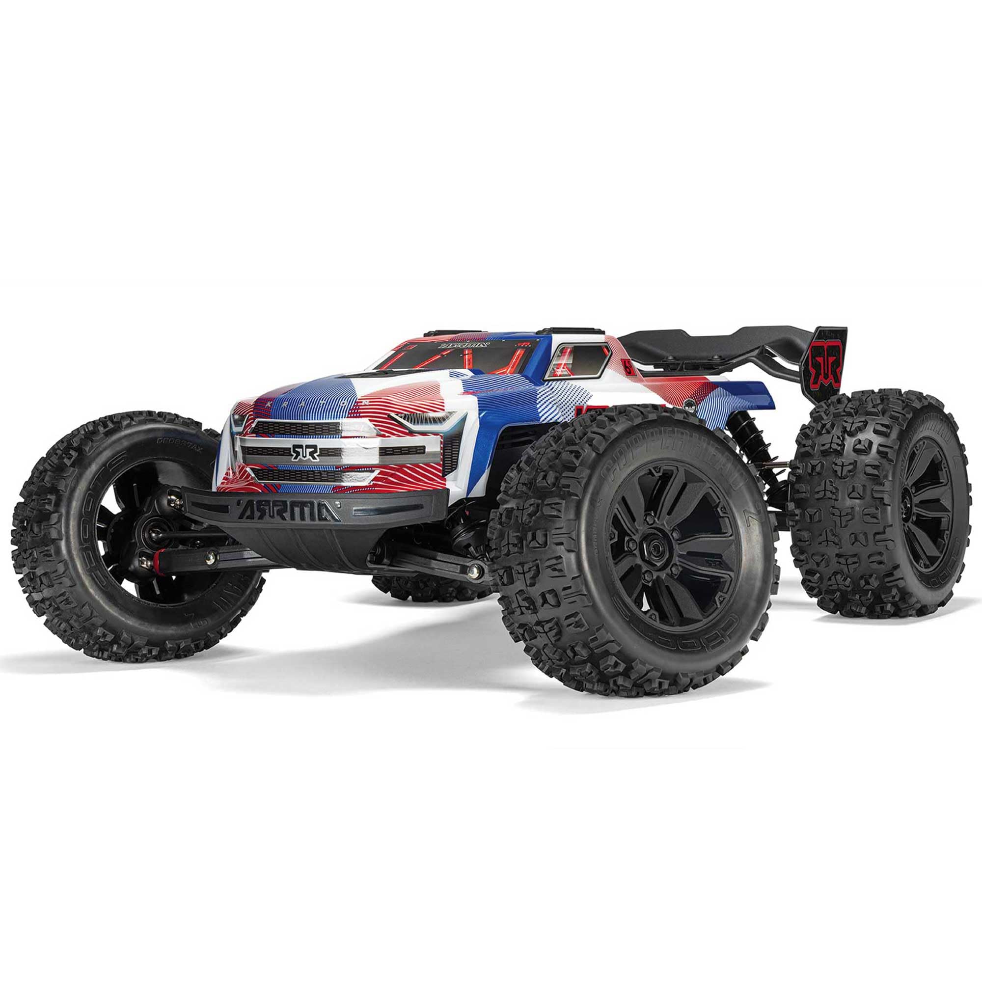 ARRMA RC Truck 1/8 KRATON 4X4 6S BLX BRUSHLESS V6 Speed Truck RTR (Lipo Battery and Charger Not Included) (Blue/Red), ARA8608V6T4