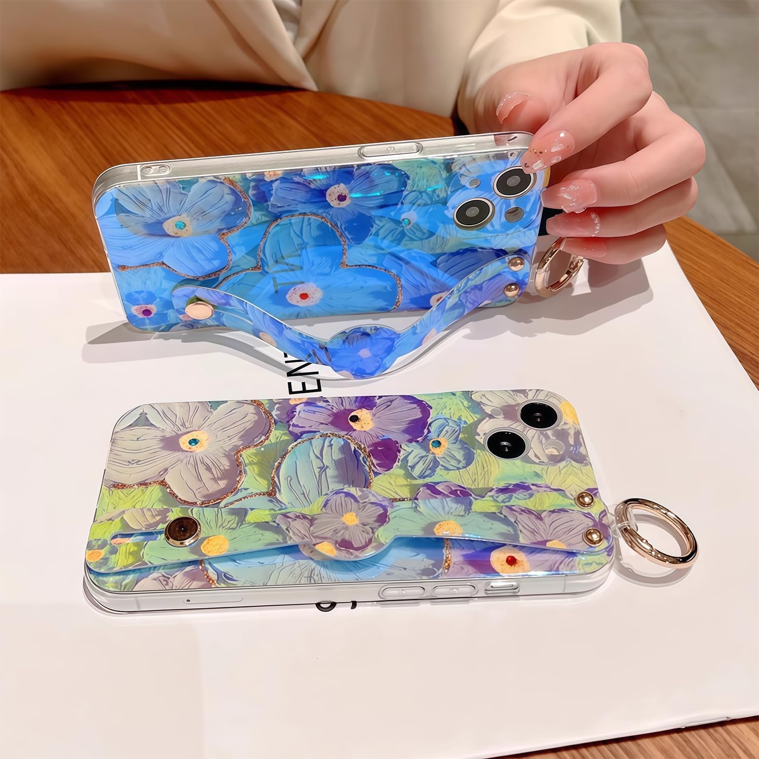 for iPhone 13 Case Cute Strap Holder, Floral Daisy image 2
