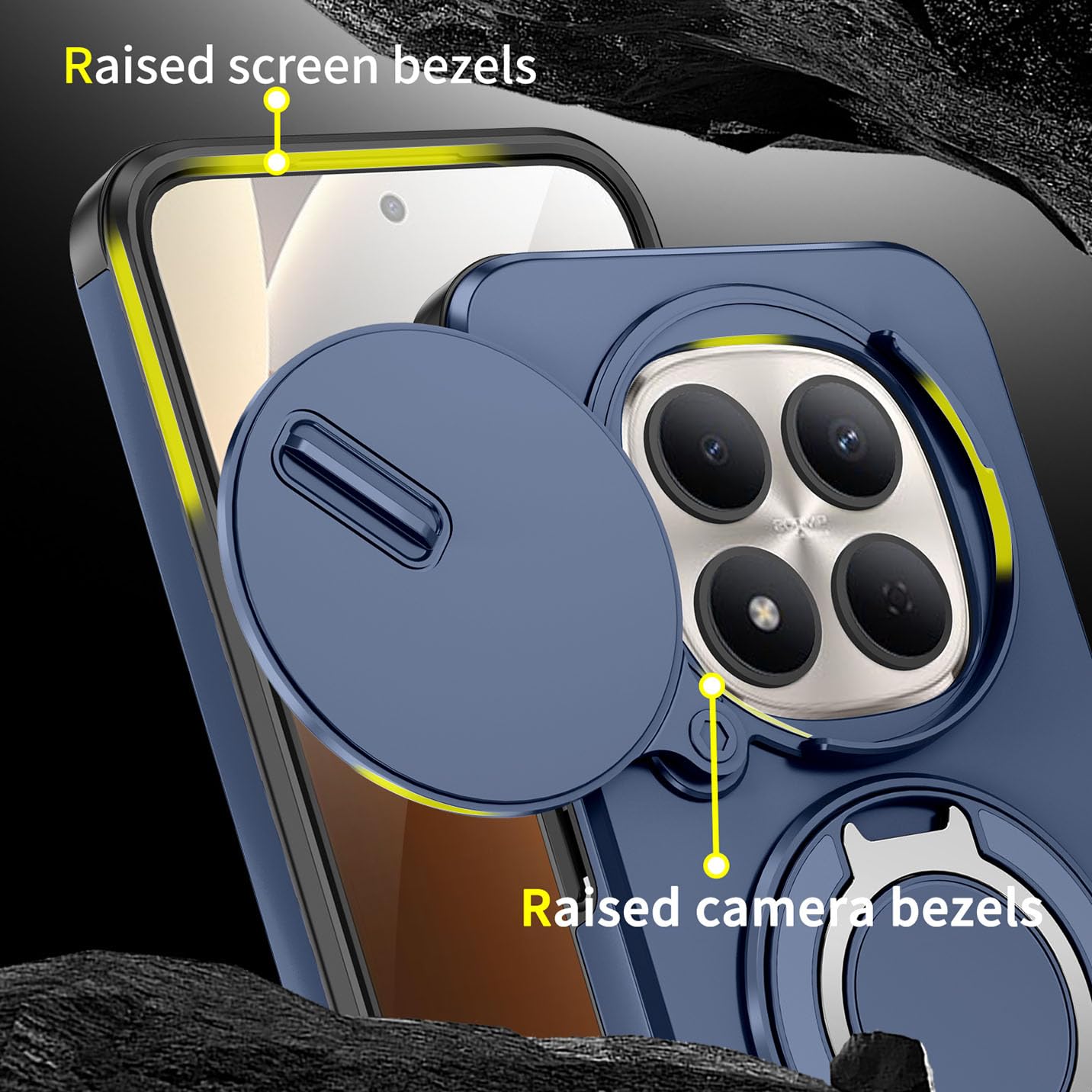 BORYA Etui na Xiaomi Redmi Note 15 Pro 5G, Odporny na wstrząsy PC+TPU Silikonowa obudowa, Anty-upadkowa obudowa klasy wojskowej. Etui z obrotem 360° Uchwyt i osłona aparatu, niebieski