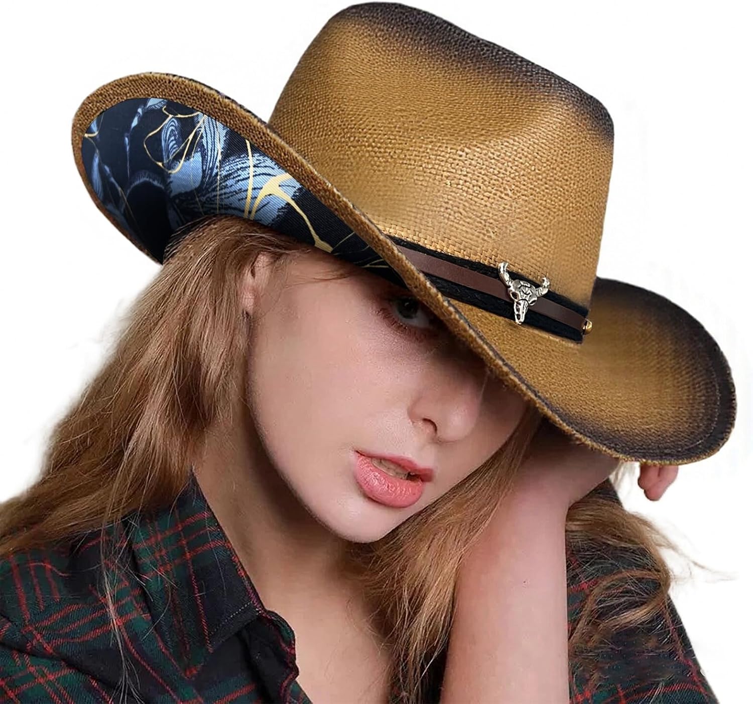 Cowboy Hats for Women, Brown Cowgirl Hats Classic Straw Western Hats for Women Music Festival Party Beach.