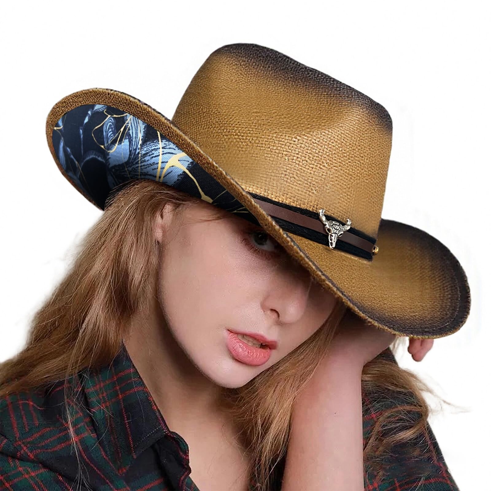 Cowboy Hats for Women, Brown Cowgirl Hats Classic Straw Western Hats for Women Music Festival Party Beach.