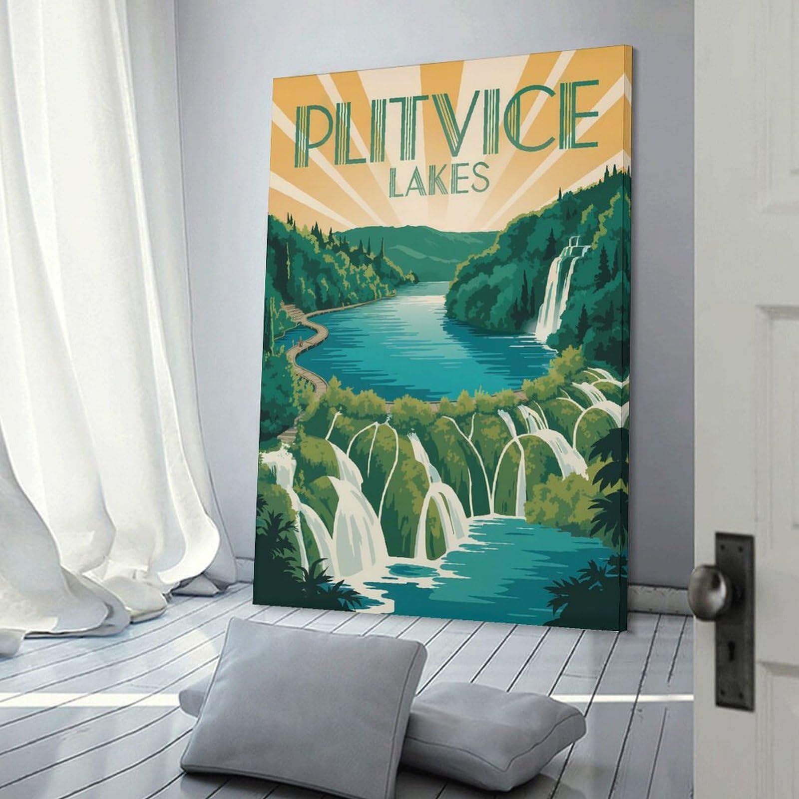 Junmoney Plitvice Lakes Vintage Travel (2) Canvas Art Print, 20x30inch(50x75cm), for Living Room, Bedroom, Office Or Hallway, Decorative Artwork with Broad Appeal