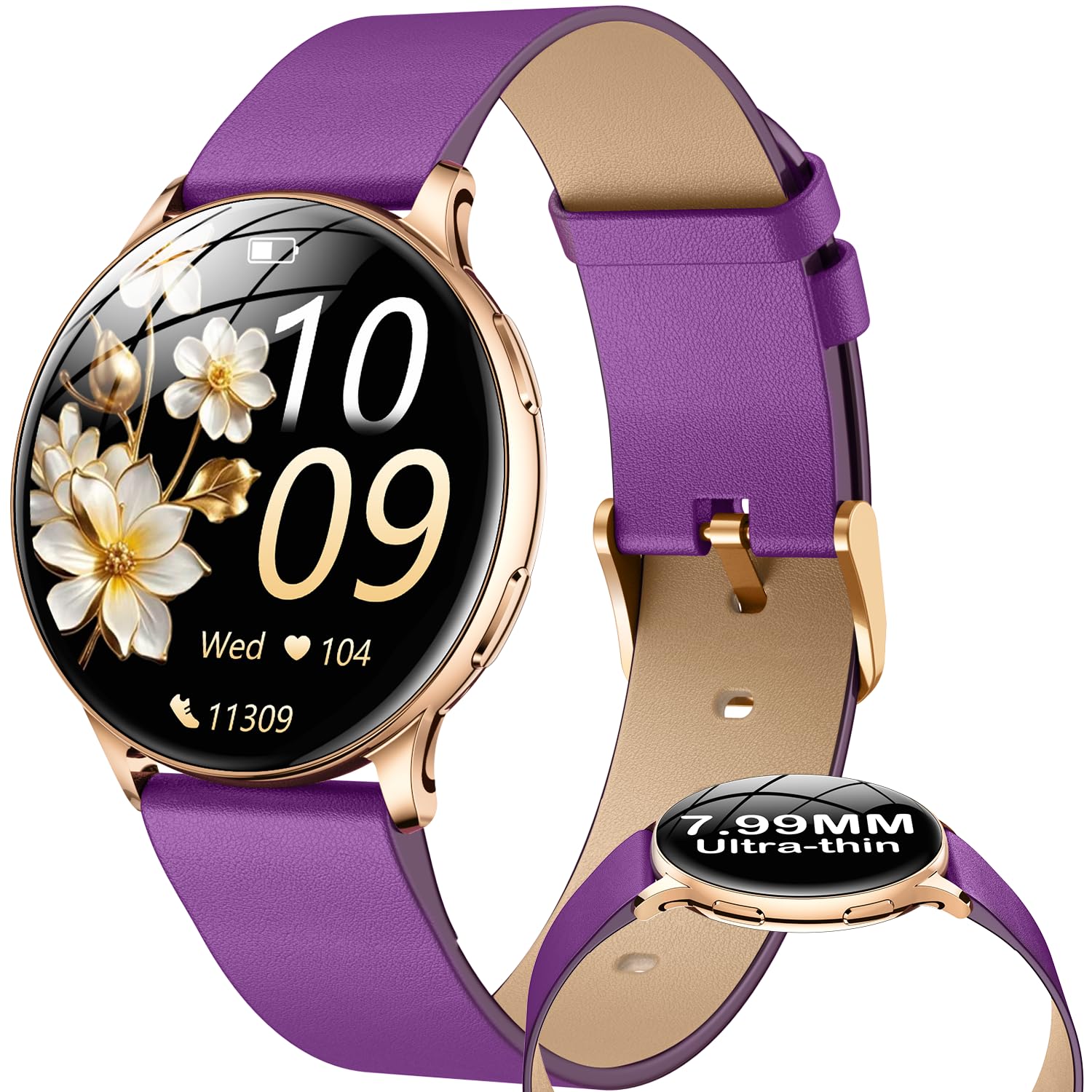 Smartwatch Damen mit Telefonfunktion Sportuhr Armbanduhr: 1,32" AMOLED Rund Smart watch mit Pulsuhr Schlafmonitor Schrittzähler Uhren mit 100+ Sportmodi Wasserdicht Fitness Uhr Kompatibel iOS Android