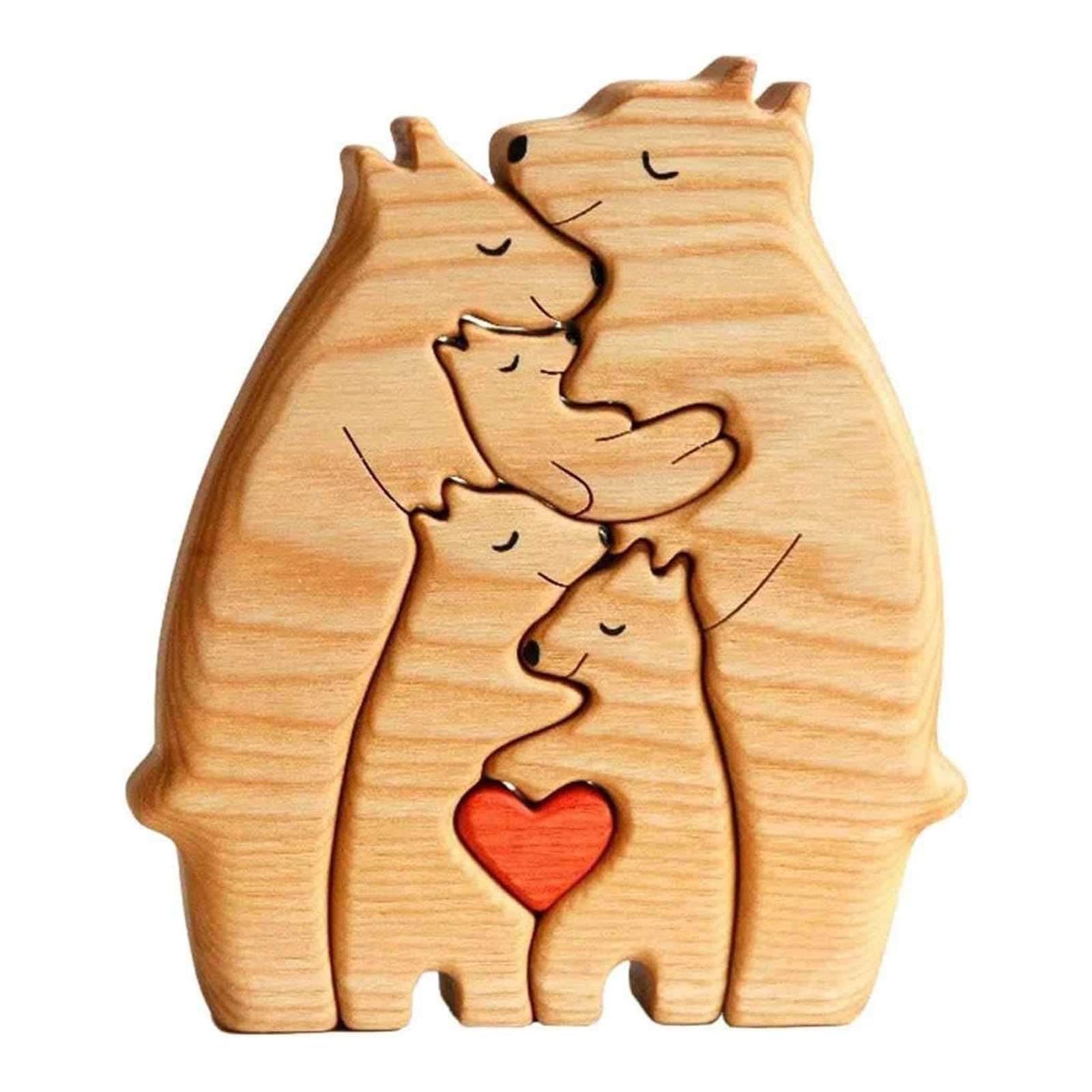 AYNKHWooden Bears Family Puzzle with Name Customizable, 5PCS Decorative Pieces for Home Decor Sculpture House Warming Gift Birthday Christmas