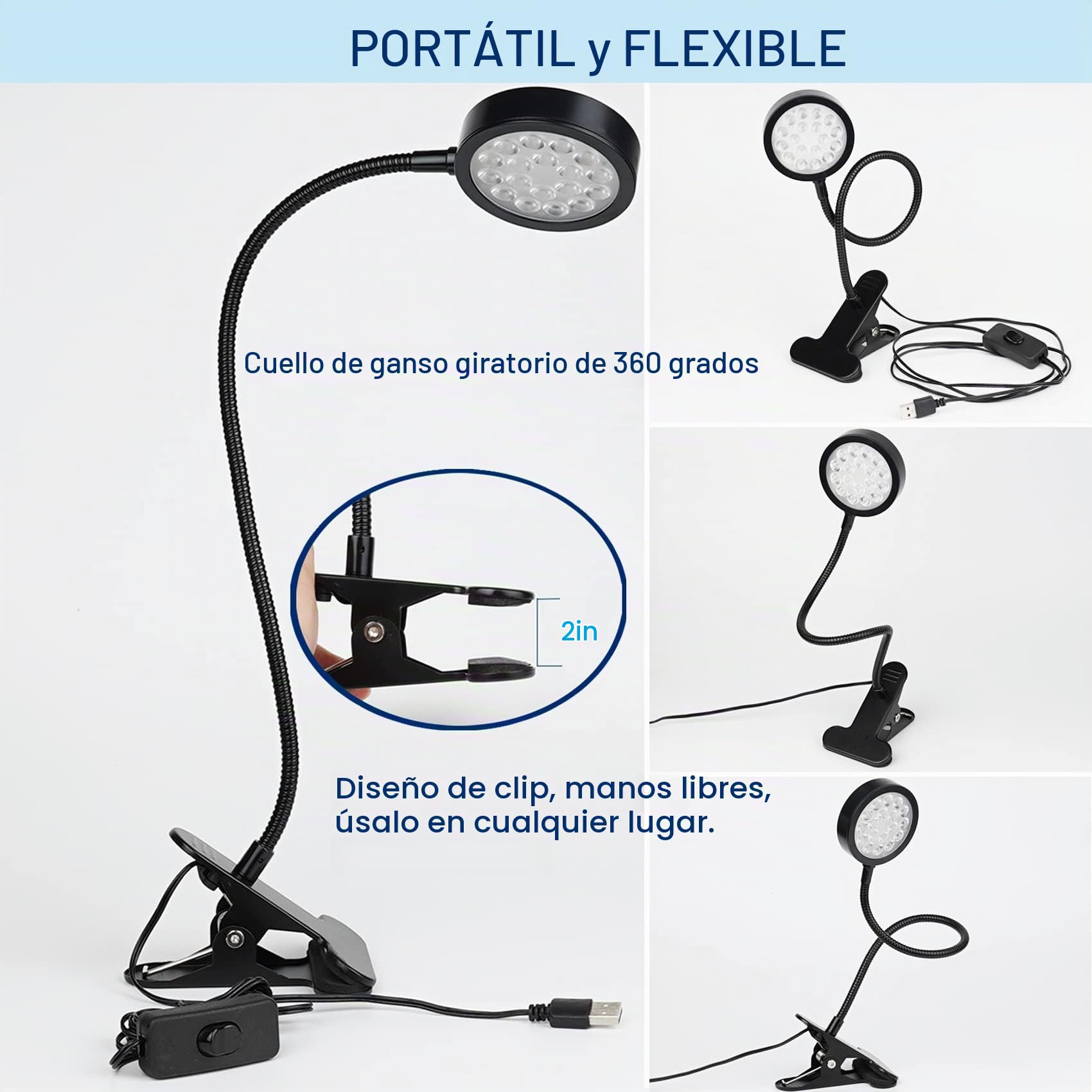 Amazon.com: Lámpara de luz negra LED UV con abrazadera con USB