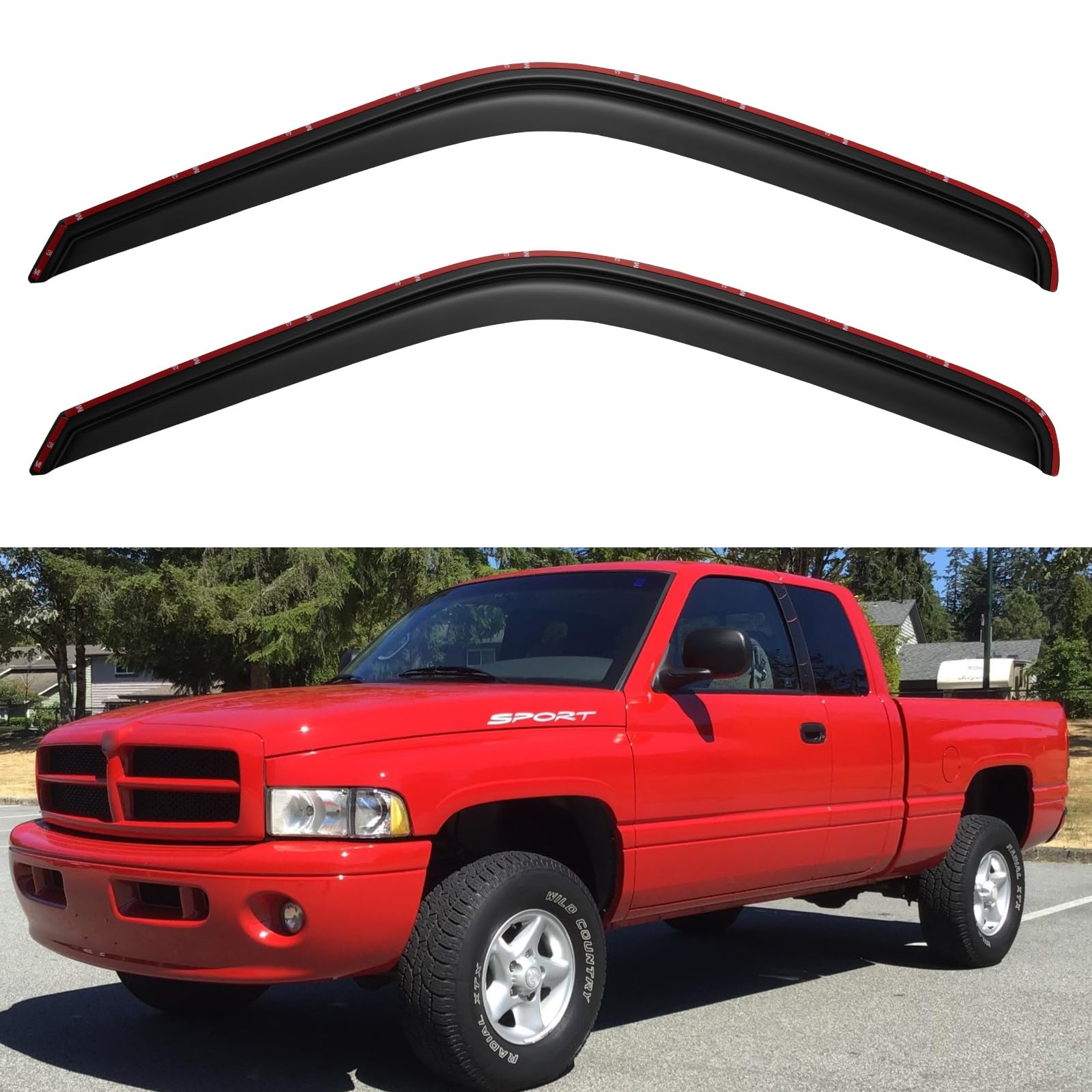 in-Channel Window Visors Rain Guards for 1994-2001 Dodge Ram 1500, Window Wind Deflectors Vent Shades for 94-02 Ram 2500 3500 | Window Vent Wind Deflectors Visors Shades Protectors for 94-02 Ram 2500 3500 Pickup (For 2 Front Doors）