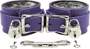 Atlas Wrist or Ankle Cuffs Latigo Leather Faux Chinchilla Fur Lining Lambskin