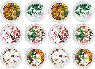 12 caixas de adesivos de arte de unhas de Natal, flocos de neve, árvore de Natal, unhas, glitter, decalques de manicure, lantejoulas, presentes de festa de Natal ()