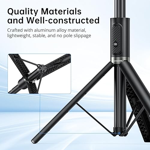 Vista 2 de SYNCWIRE Trípode de teléfono Selfie Stick de 55 pulgadas para iPhone, palo selfie de aluminio extensible todo en uno con control remoto, trípode