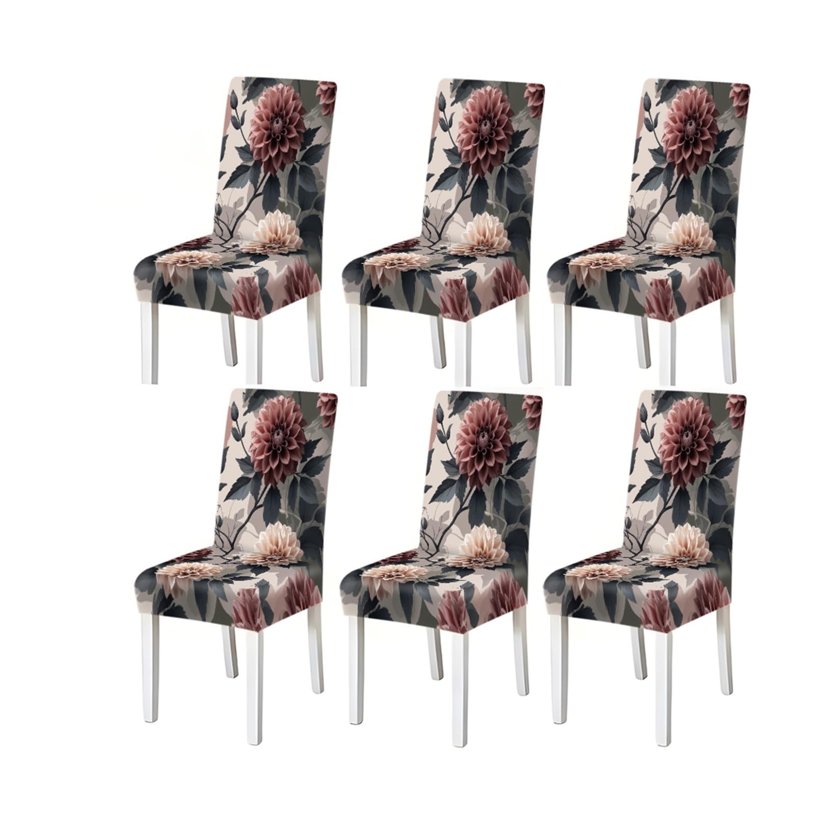 KXUAUV Moody Taupe Pink Dahlia Floral Print Dining Chair Covers, Stretch Slipcovers For Home Kitchen Dining Room Party, 2/4/6PCS Seat Protectors for Restaurant Hotel Party(6PCSChair cover)